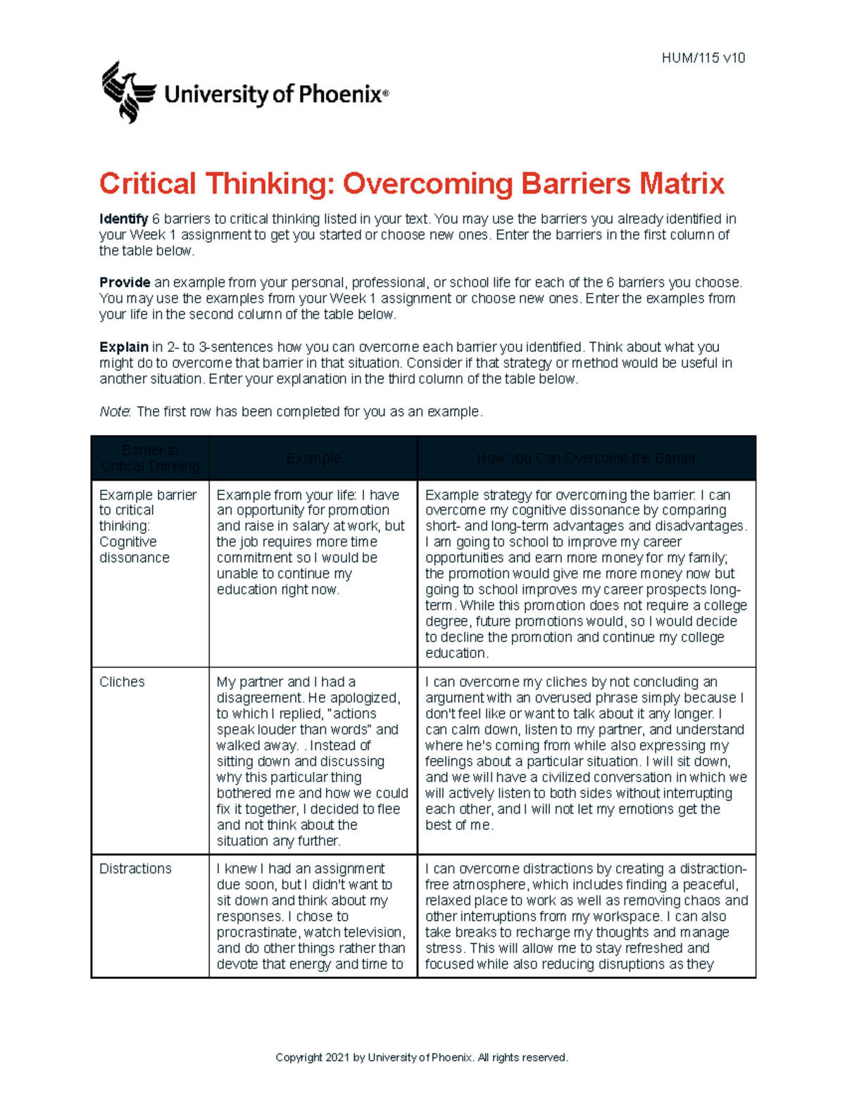 barriers to critical thinking university of phoenix