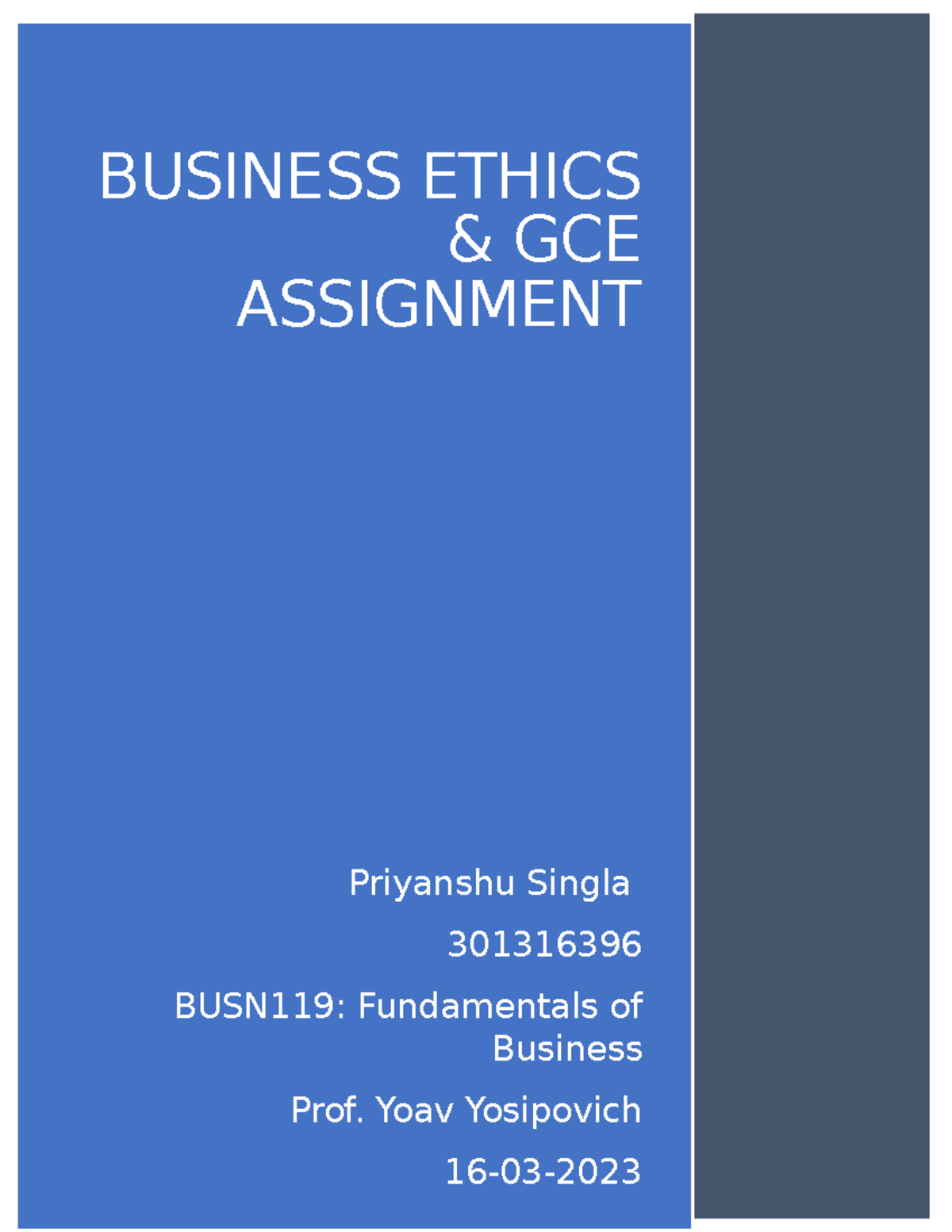 gce and business ethics assignment