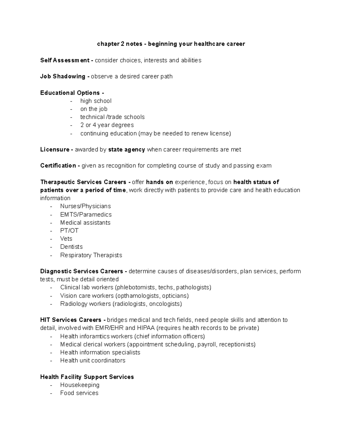 chapter-2-healthcare-careers-chapter-2-notes-beginning-your