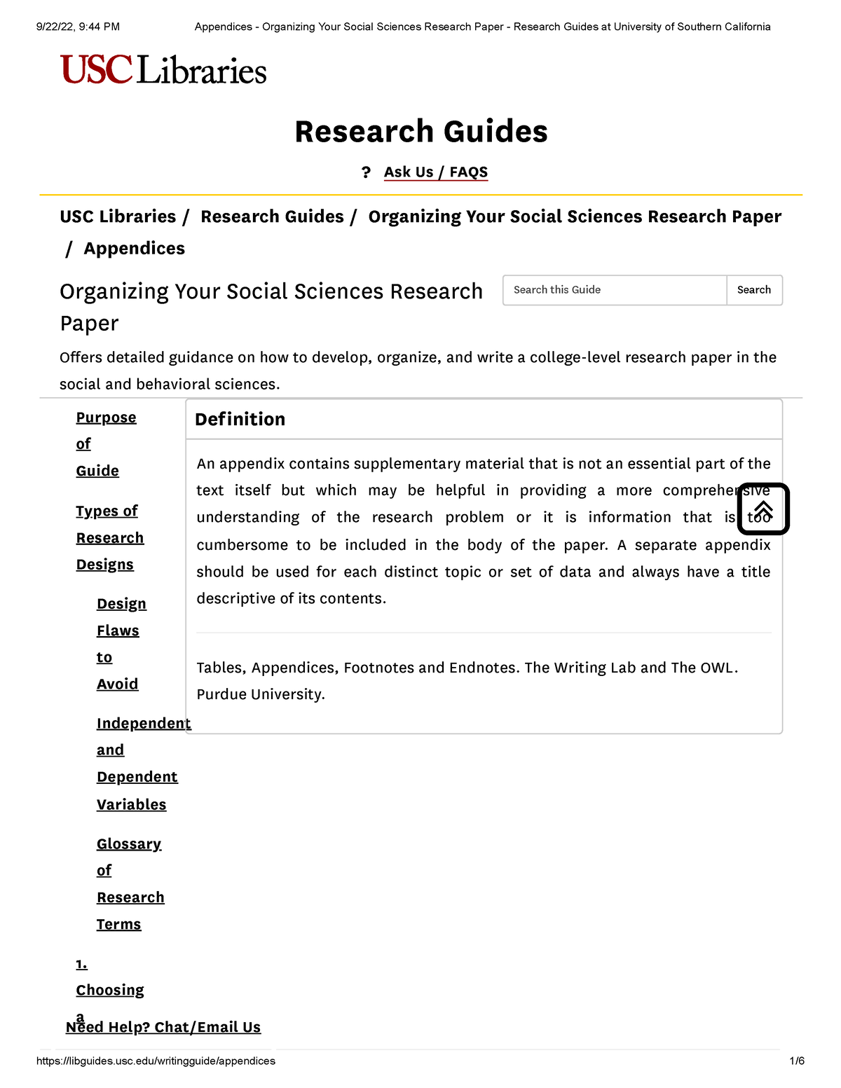 purpose of appendices in research paper