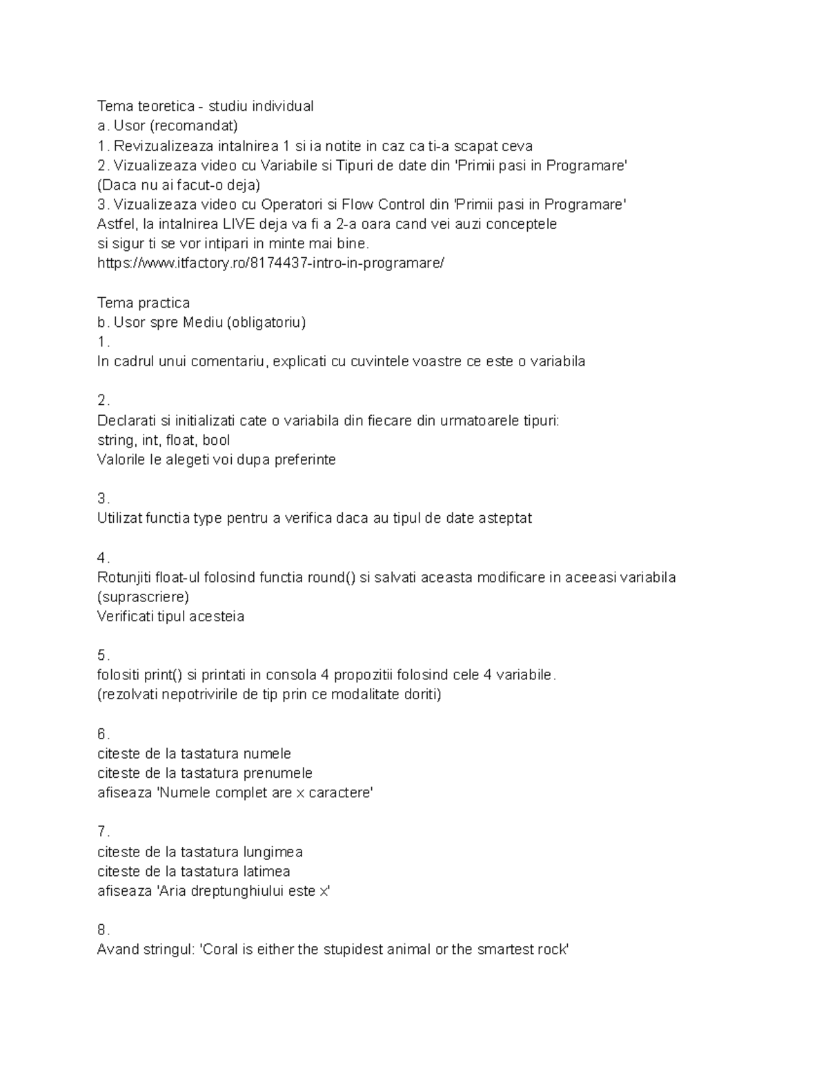 Tema1 Introducere in Python - Tema teoretica - studiu individual a ...