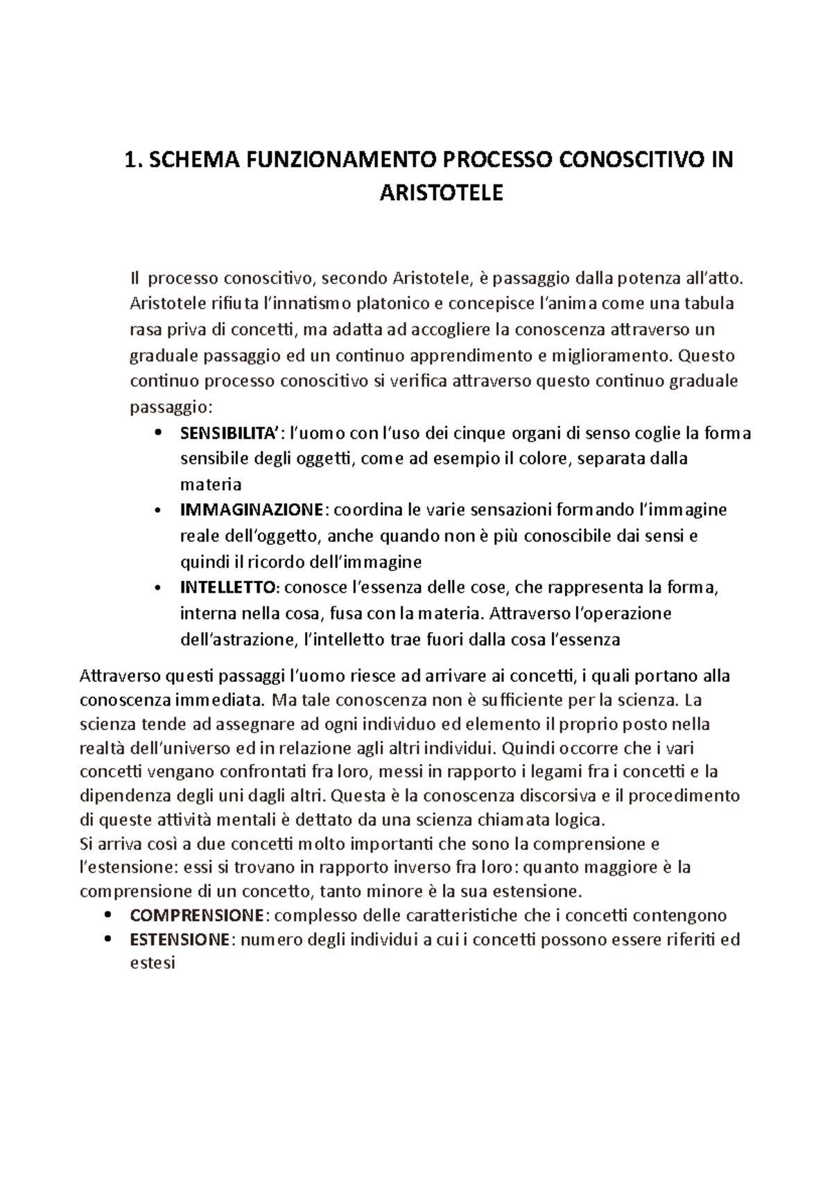 Schema Funzionamento Processo Conoscitivo In Aristotele Schema