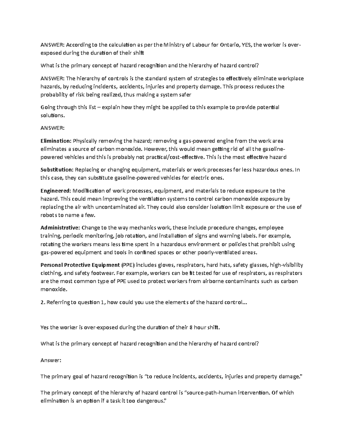 Answer Occupational Health and Safety Practice Questions ANSWER