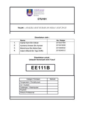 Ctu 151 Analisis Ayat Ctu211 Assignment Science And Technology In Studocu