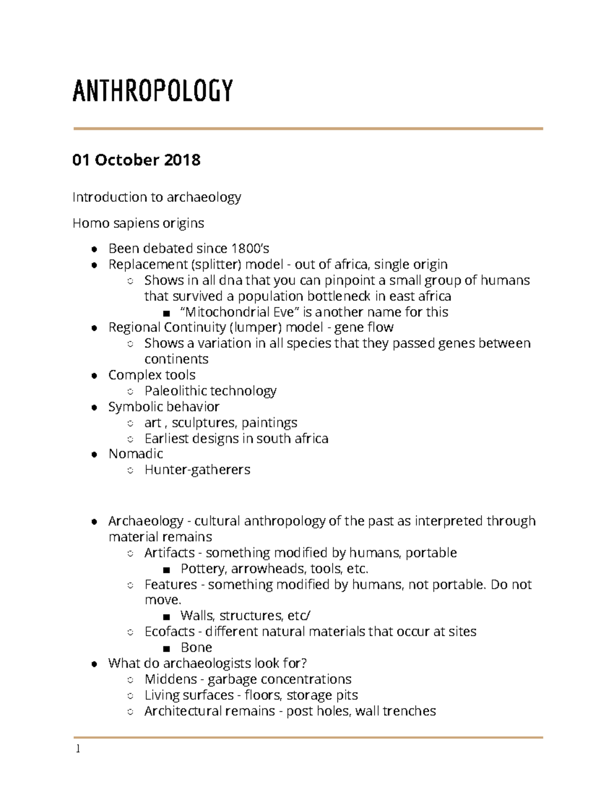 Class notes - with Dr. Nathan Meissner - introduction to archaeology ...