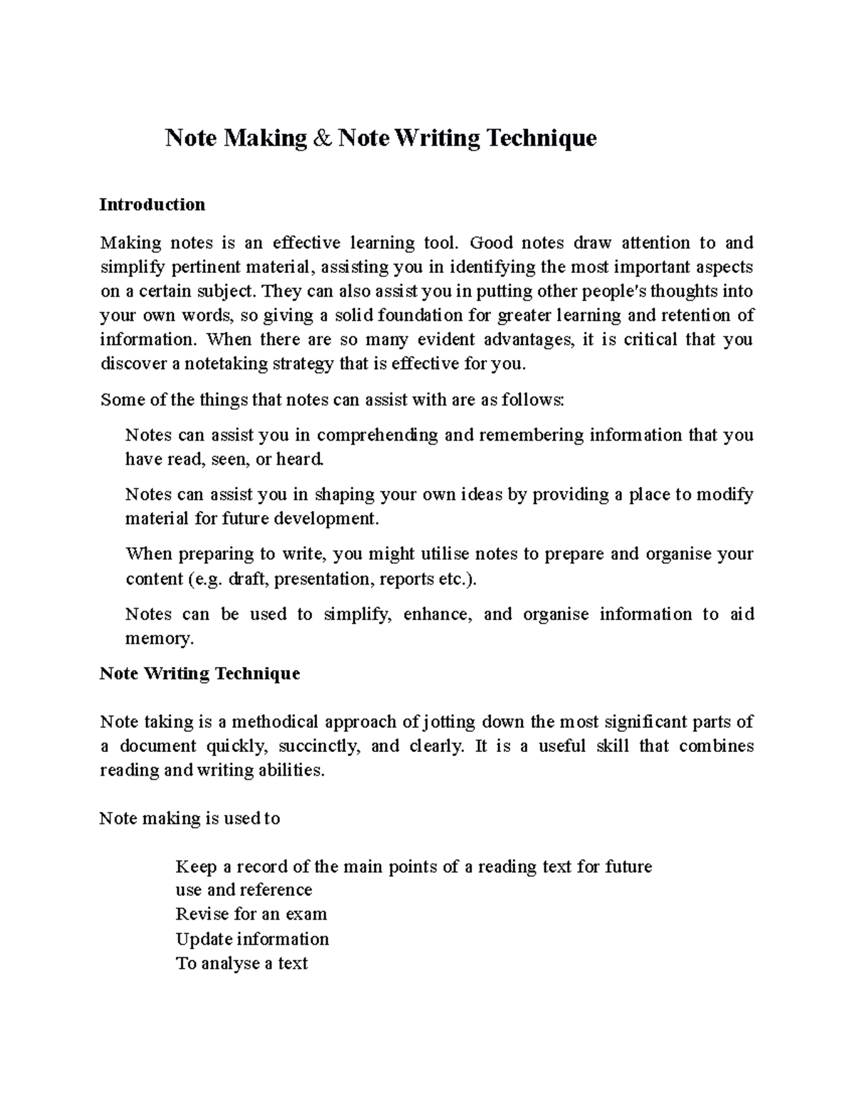 Note Making Note Writing Technique - Note Making & Note Writing ...