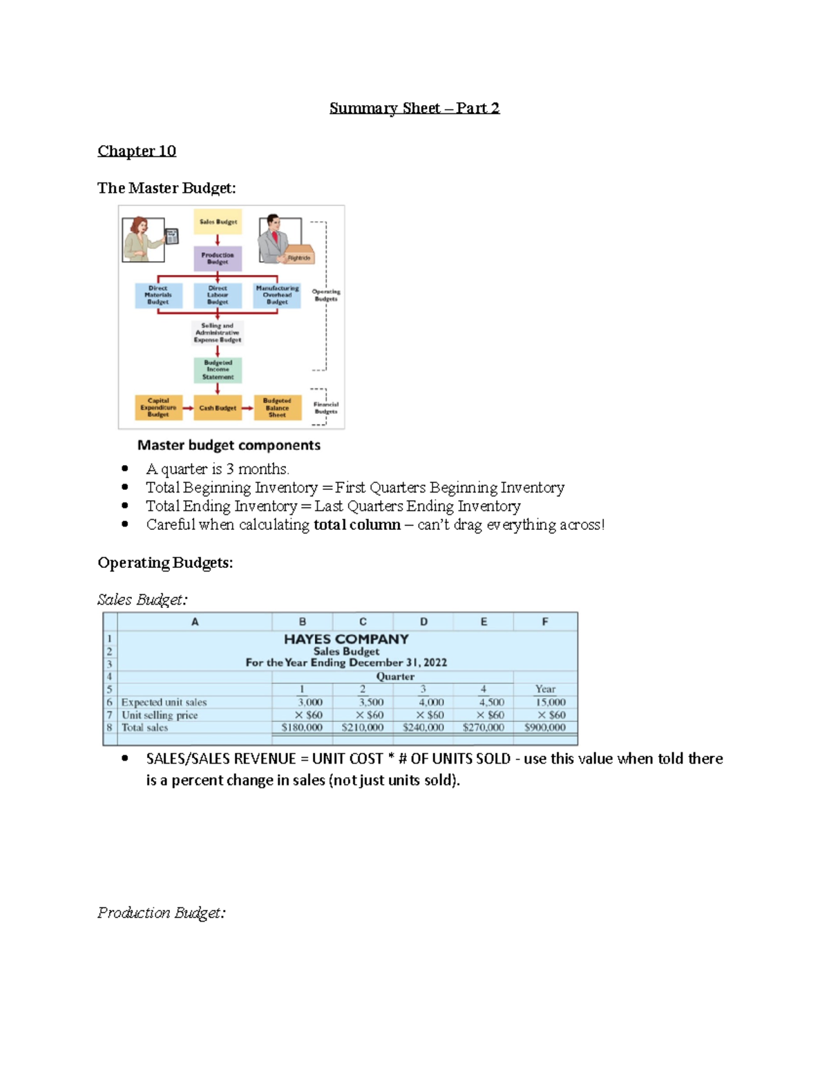 Summary Sheet-2 - Total Beginning Inventory = First Quarters Beginning ...