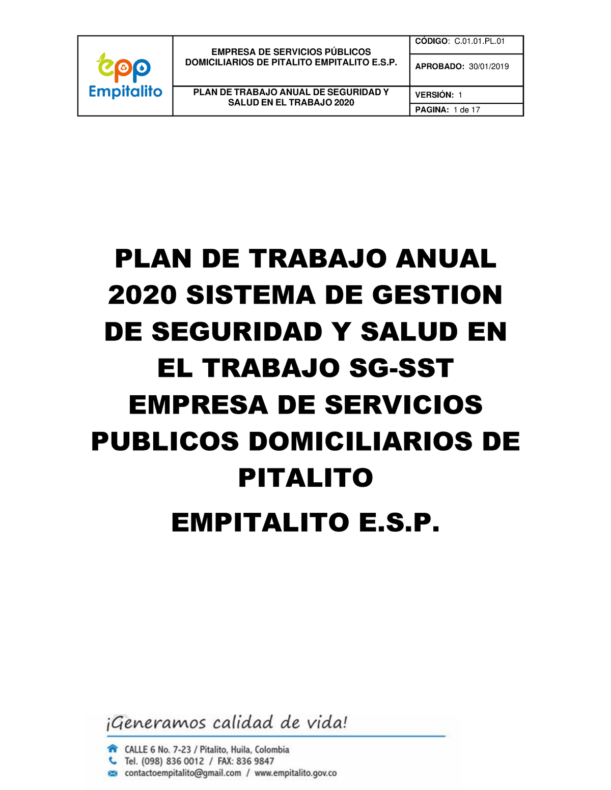 08plan Detrabajo Sst 2020 Sistema De Gestión De La Seguridad Y Salud En El Trabajo Sg Sst 2641