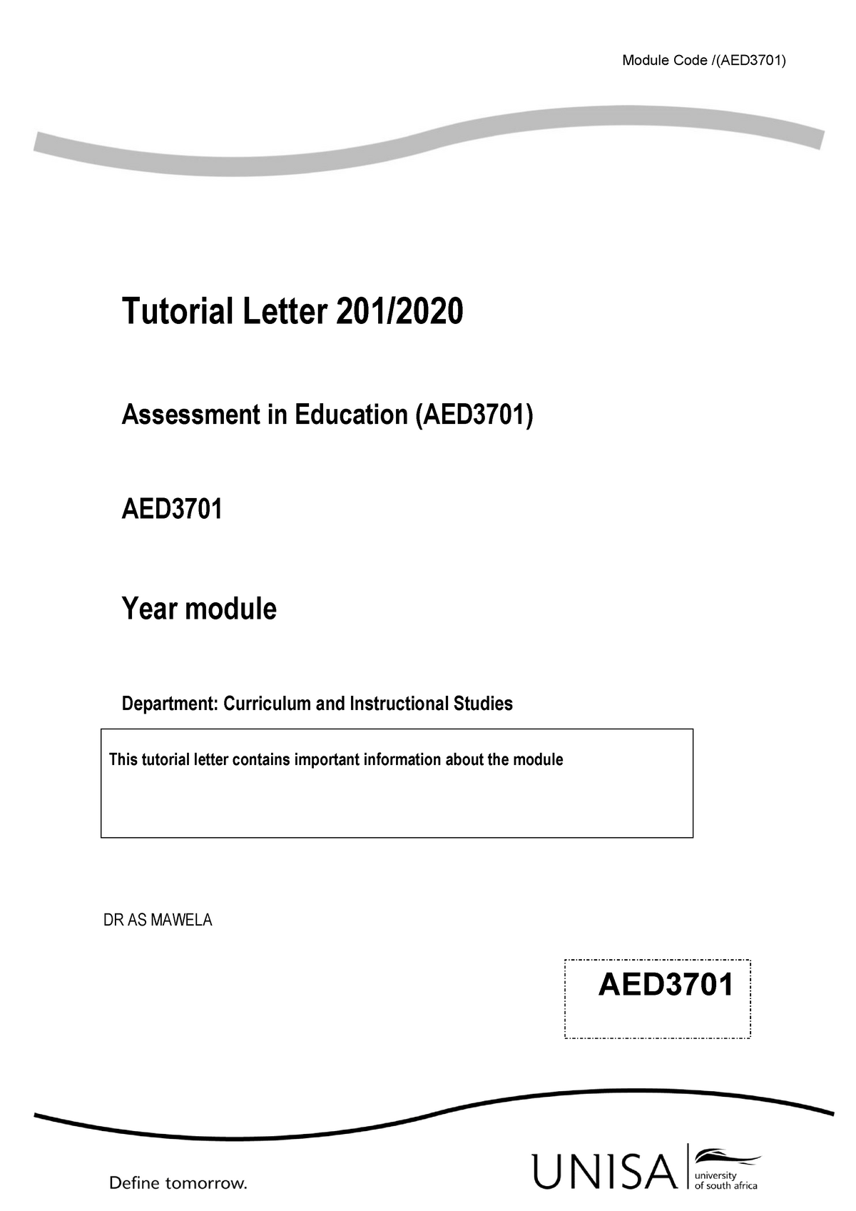 AED Feedback Assignment 1 - Module Code /(AED3701) Tutorial Letter 201 ...