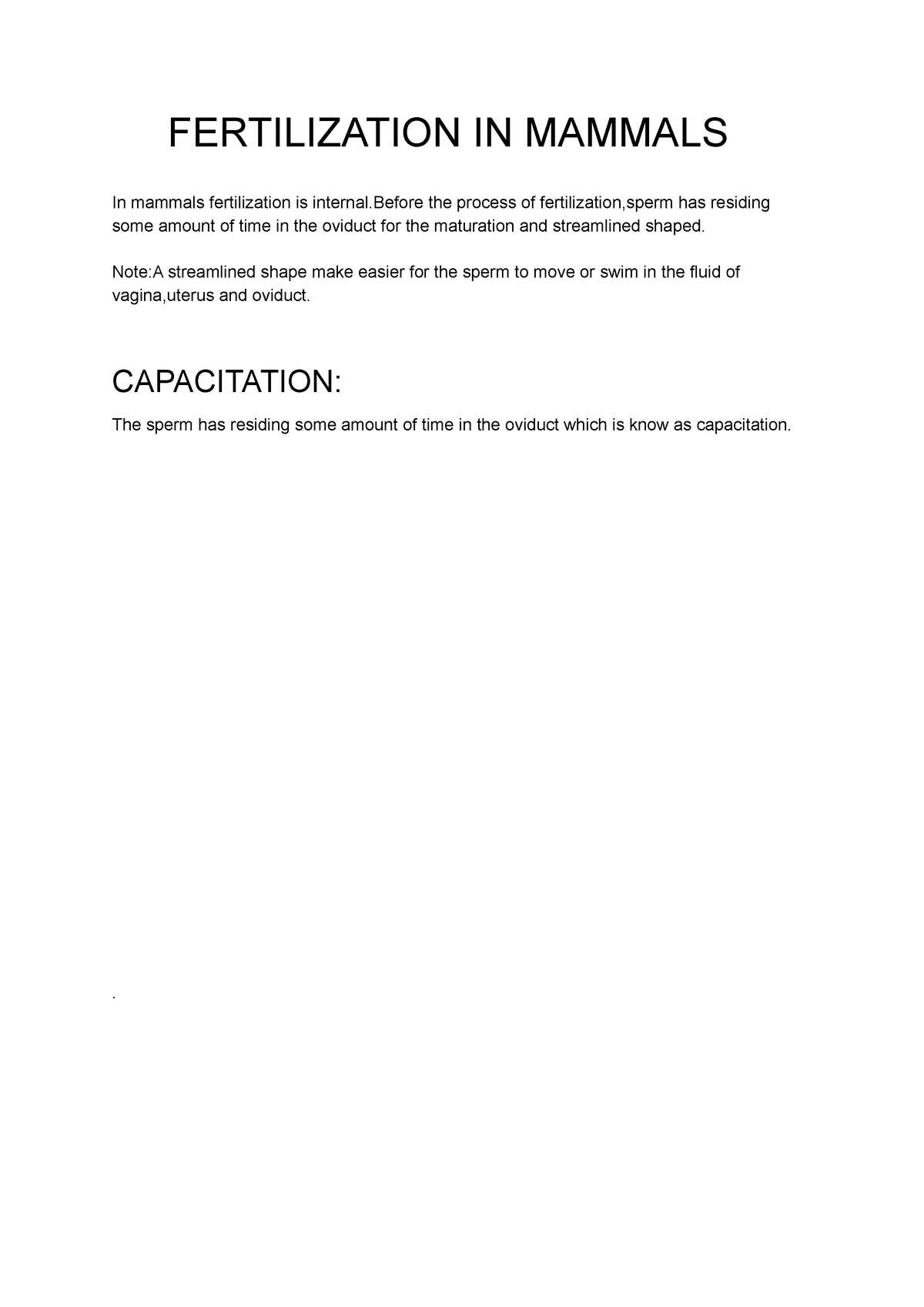 Mammalian Fertilization docx - FERTILIZATION IN MAMMALS In mammals