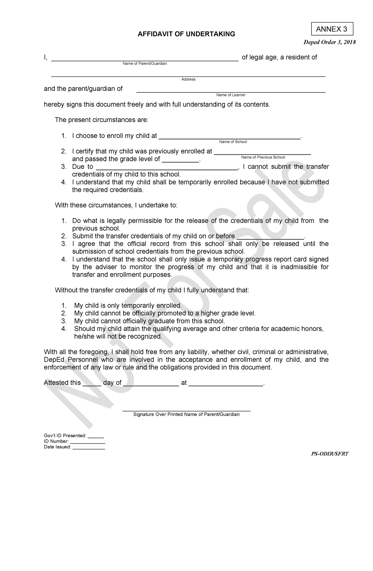 Annex 3 Affidavit Of Undertaking Do 3 2018 Affidavit Of Undertaking I Of Legal Age A 5358