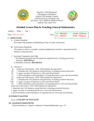 GEN MATH DLP Q1 WK1 D1&2 - lesson plan general mathematics - Republic ...