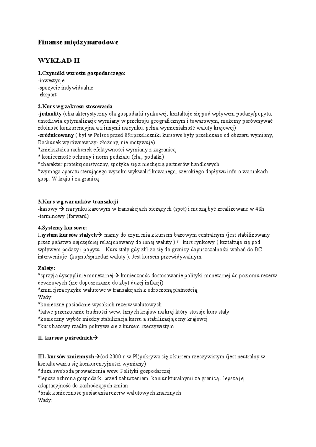 Finanse międzynarodowe - Finanse międzynarodowe WYKŁAD II 1 wzrostu ...