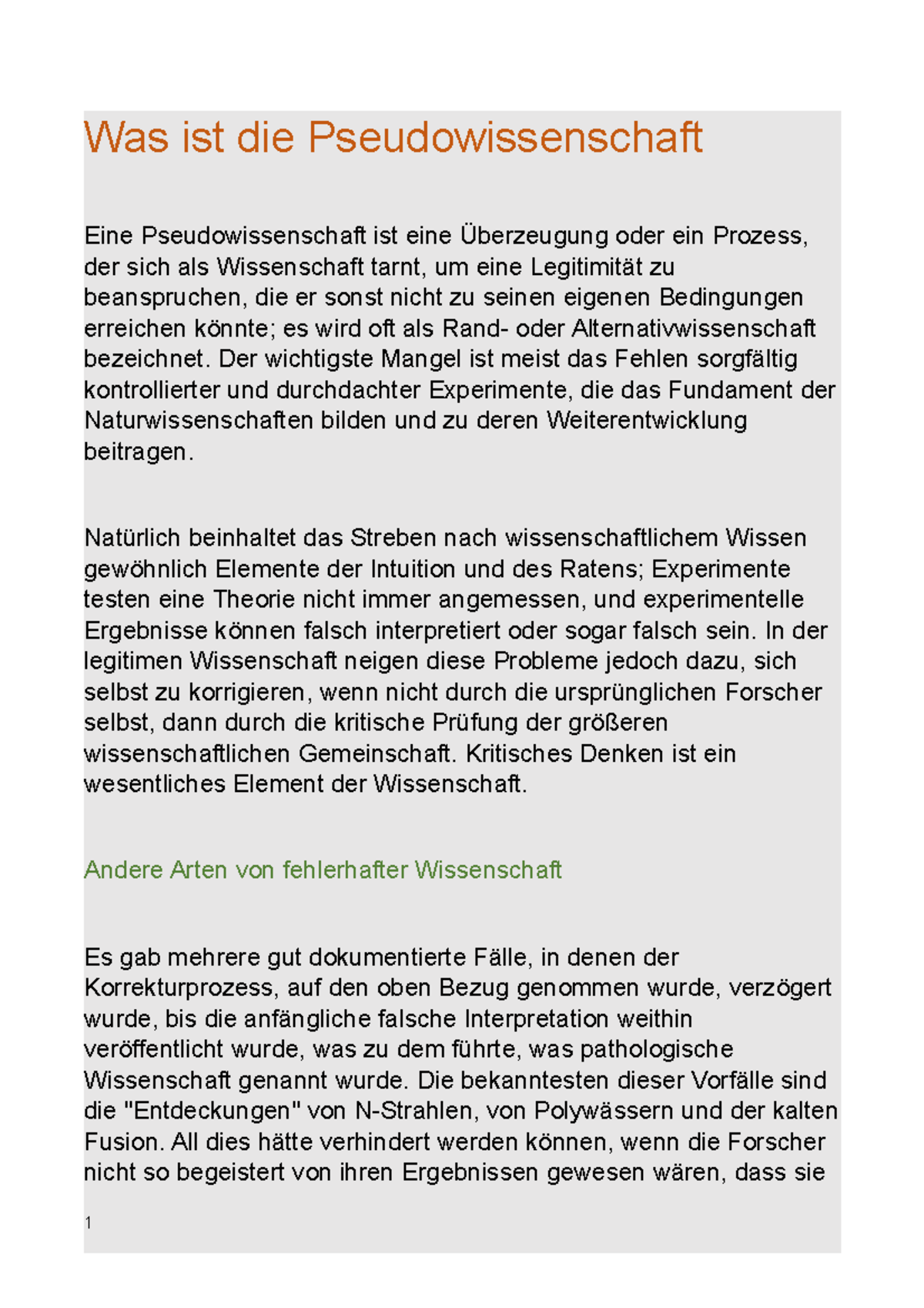 Was ist die Pseudowissenschaft Der wichtigste Mangel ist meist das