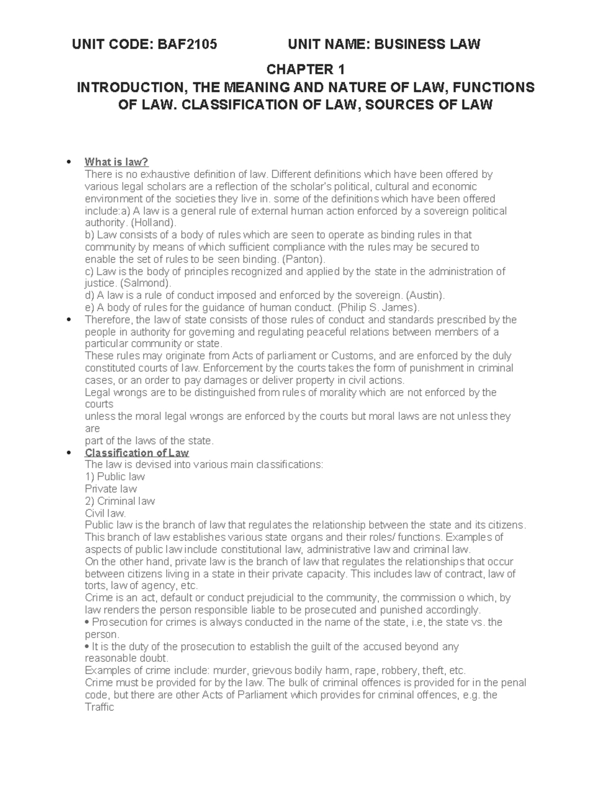 Chapter 1-Introduction, the meaning and nature of law, functions of law ...