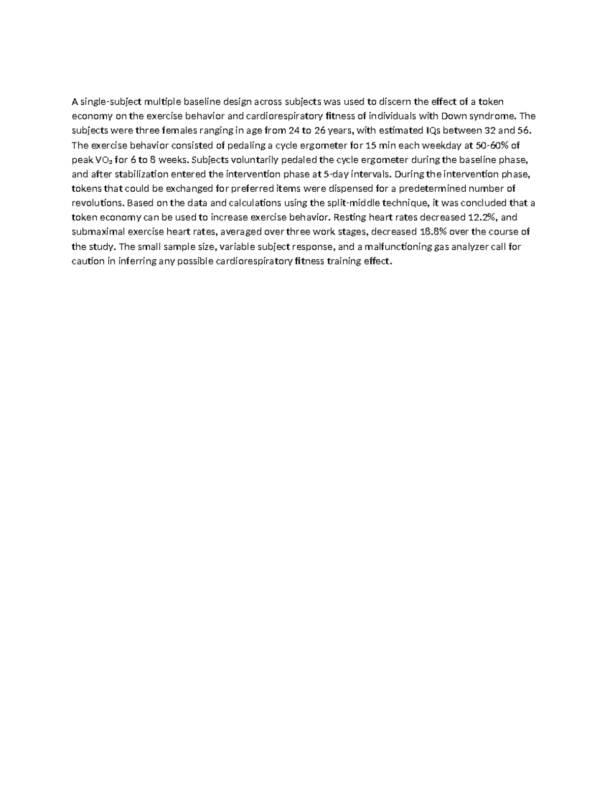 A single case experiment - A single-subject multiple baseline design ...