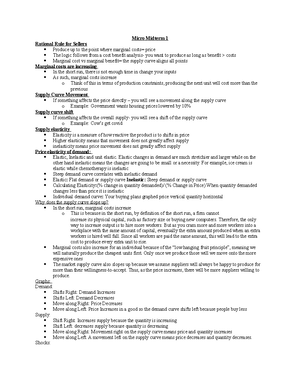 Econ Midterm 1 Notes - Module 1: Demand Marginal Benefit: the maximum ...