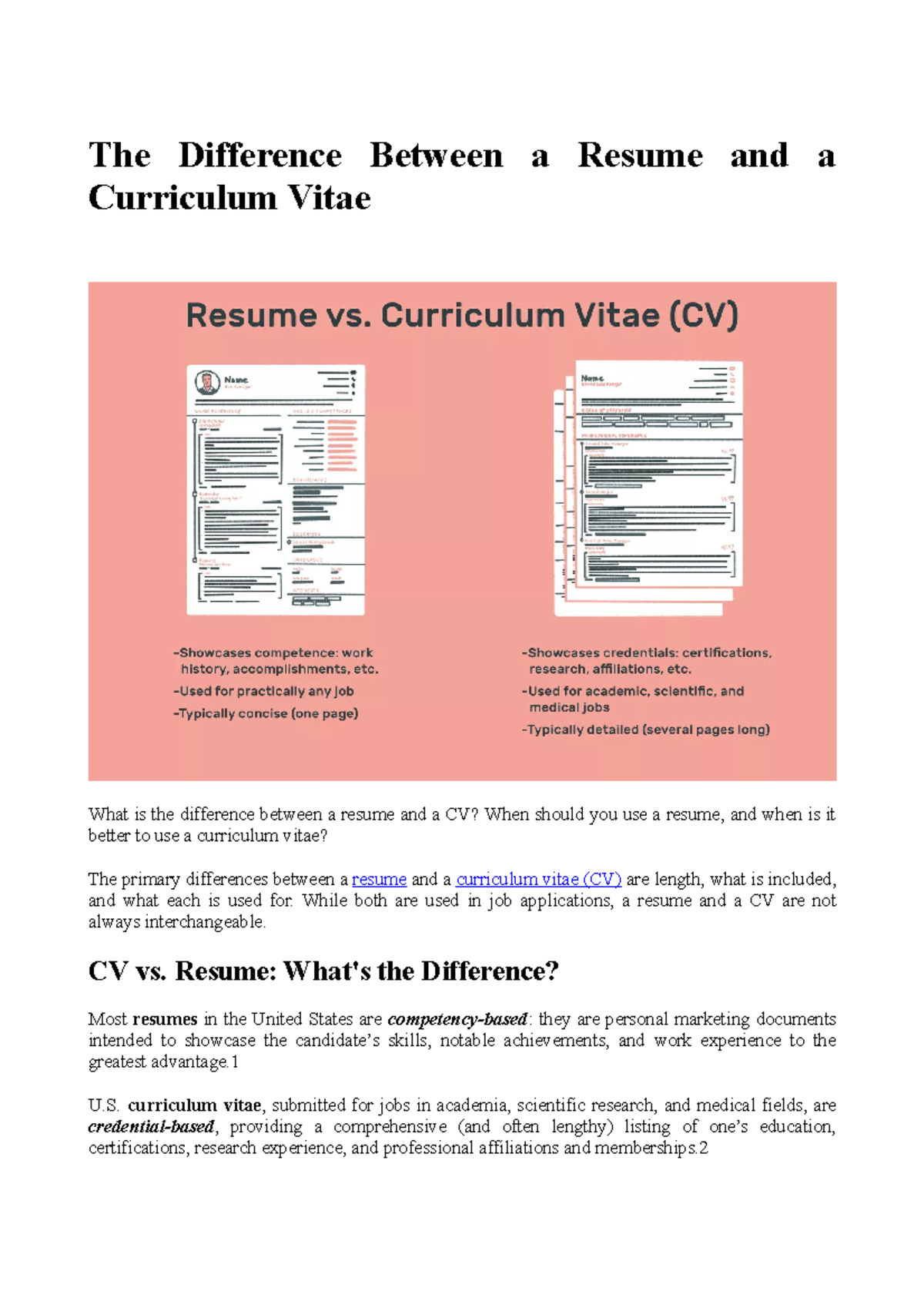 Differenza tra CV e Resume The Difference Between a Resume and a Curriculum Vitae What is the