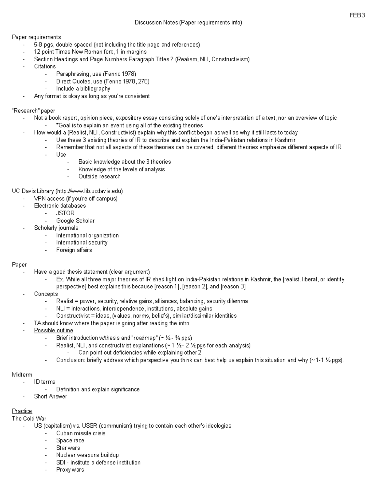 Discussion Notes 2/3 (Paper requirements info) - FEB 3 Discussion Notes ...