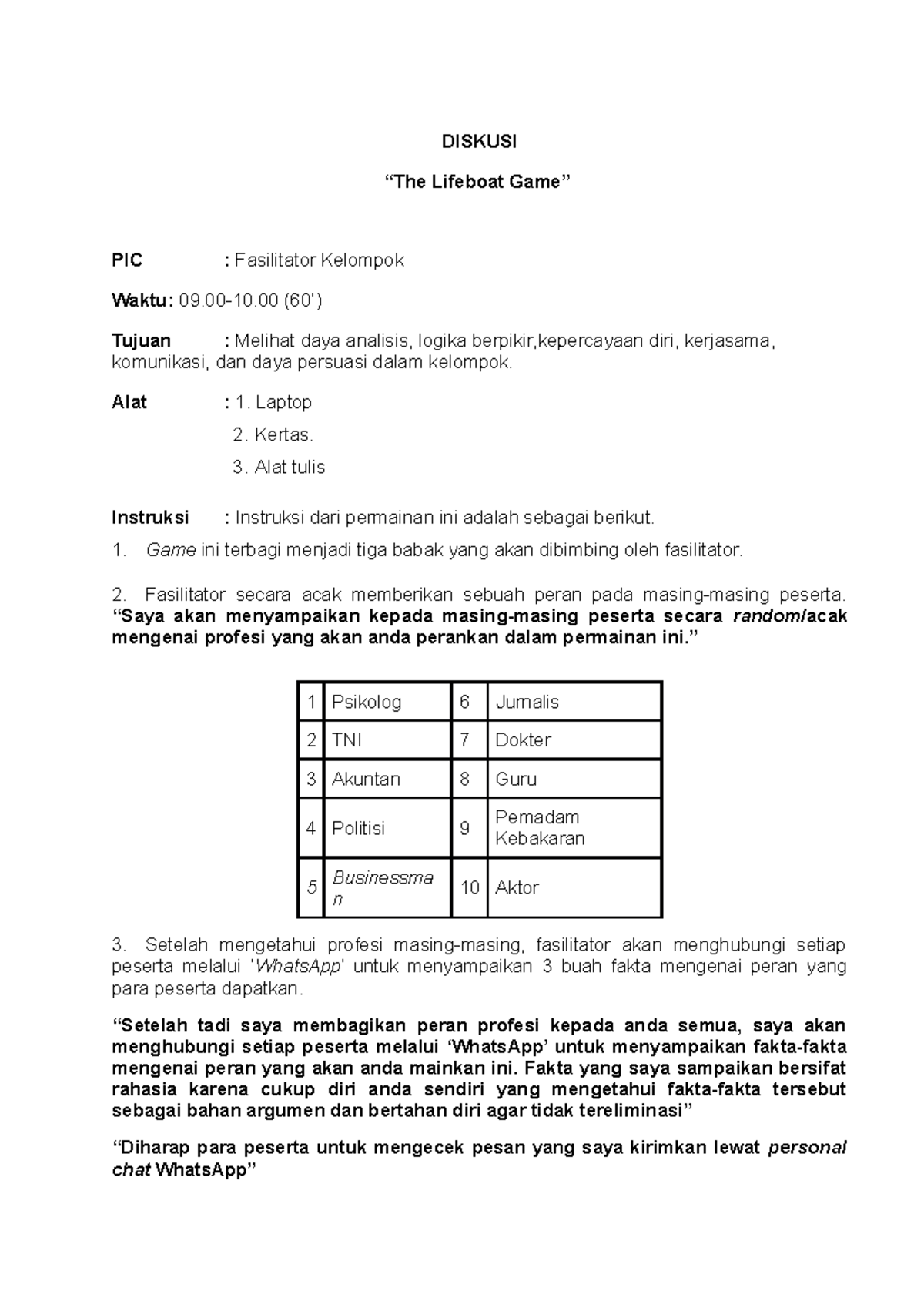 The Lifeboat Games (Revisi) - DISKUSI “The Lifeboat Game” PIC ...