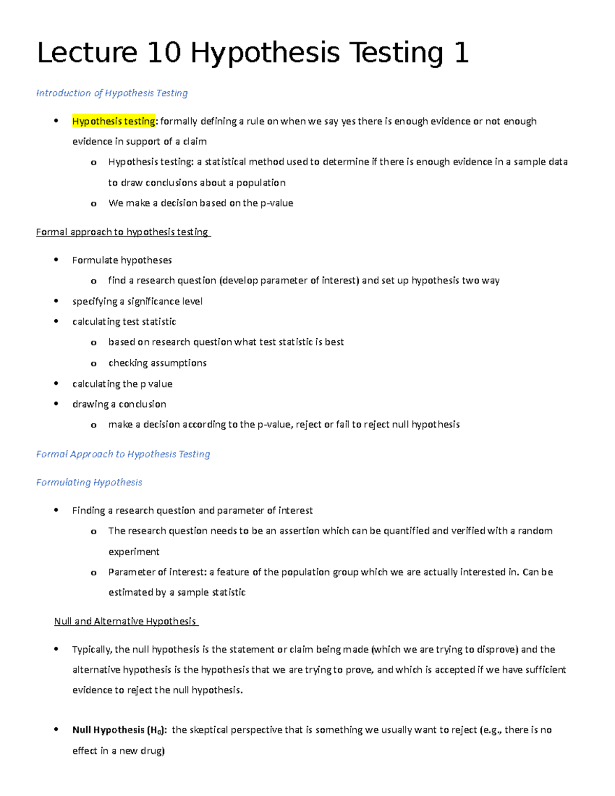 hypothesis testing complete notes