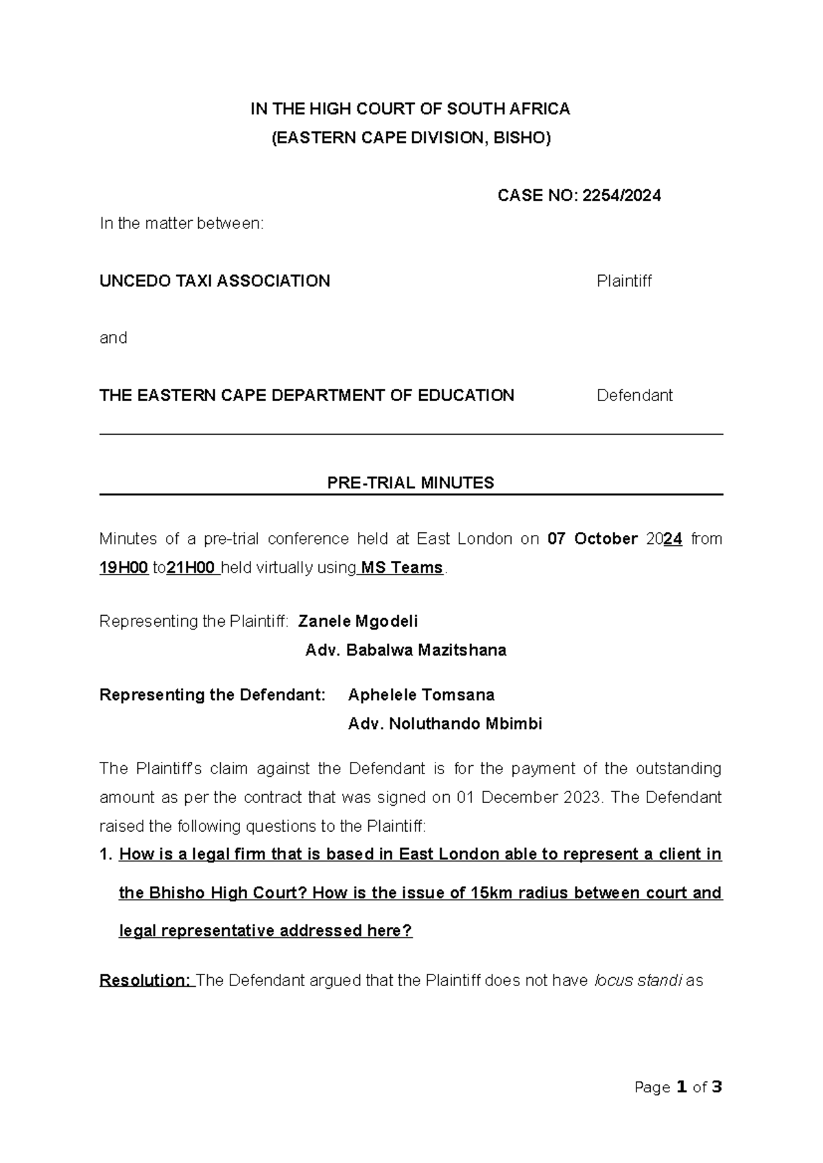 Plea-Trial Minutes - IN THE HIGH COURT OF SOUTH AFRICA (EASTERN CAPE ...