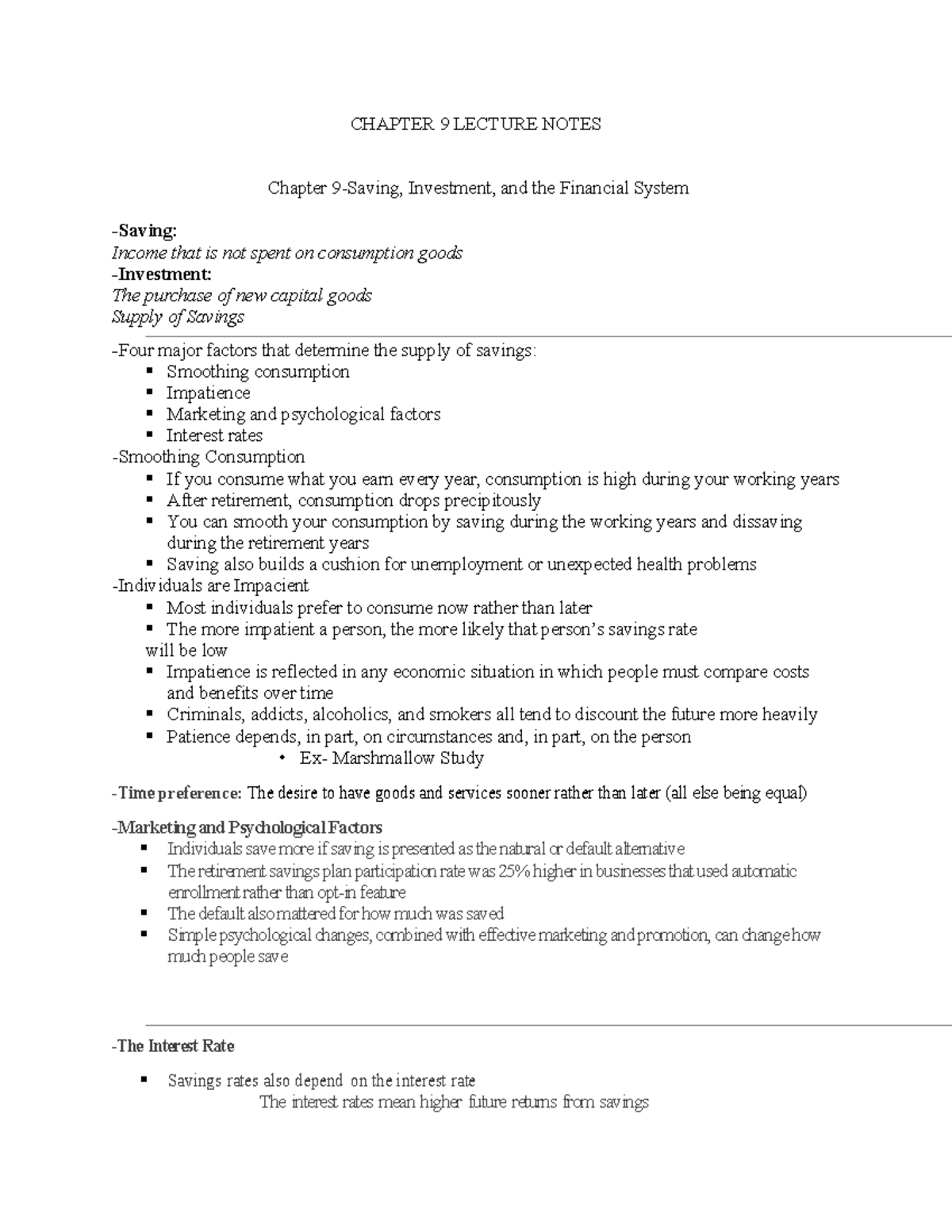 Chapter 9 Lecture Notes - CHAPTER 9 LECTURE NOTES Chapter 9-Saving ...