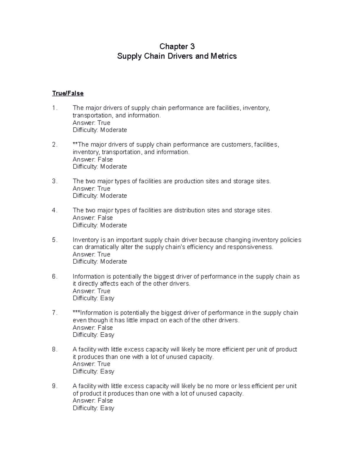 Chapter 3 supply chain Chapter 3 Supply Chain Drivers and Metrics