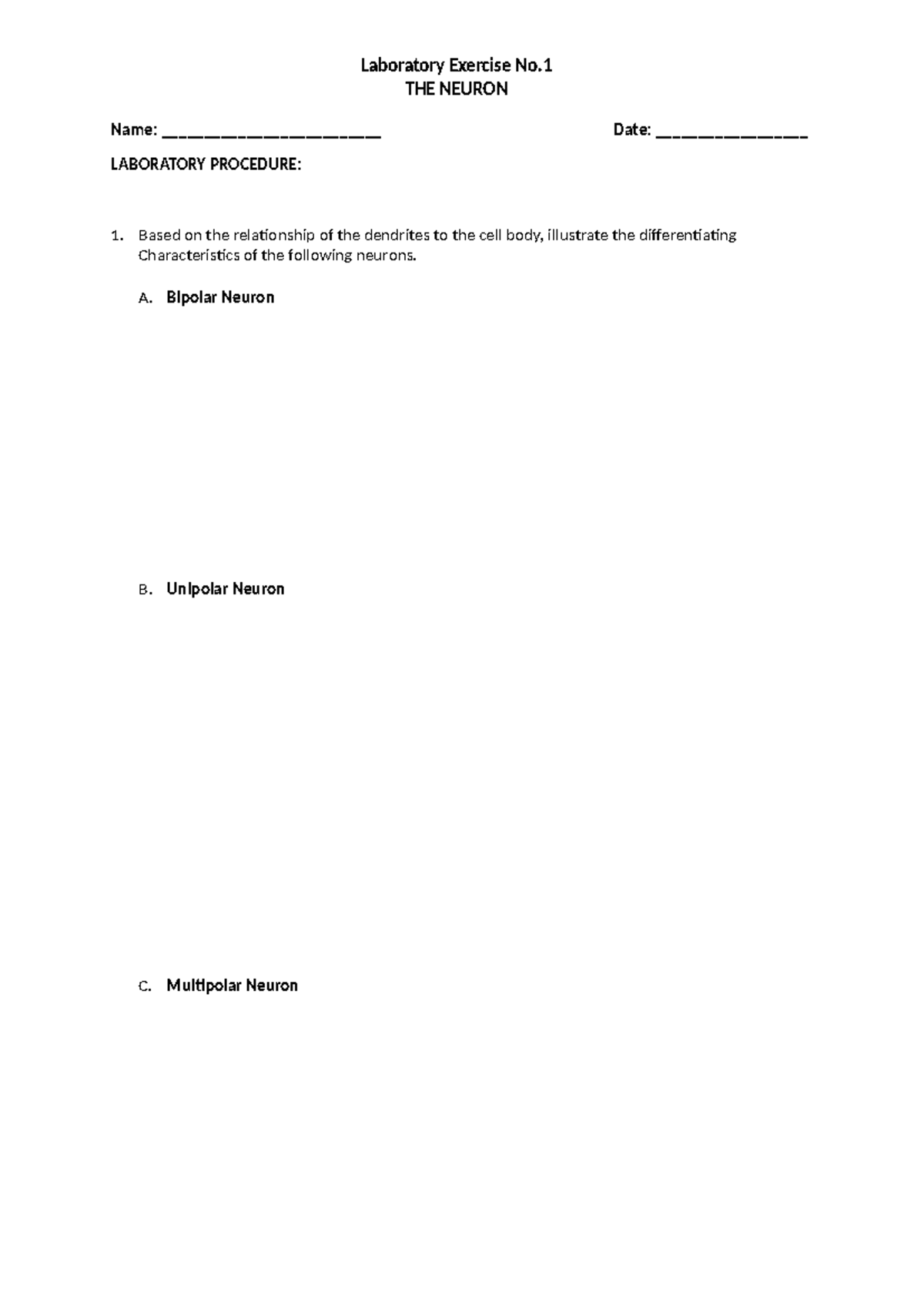 Neuro LAB Works 1 - Anatomy and Physiology - Laboratory Exercise No ...