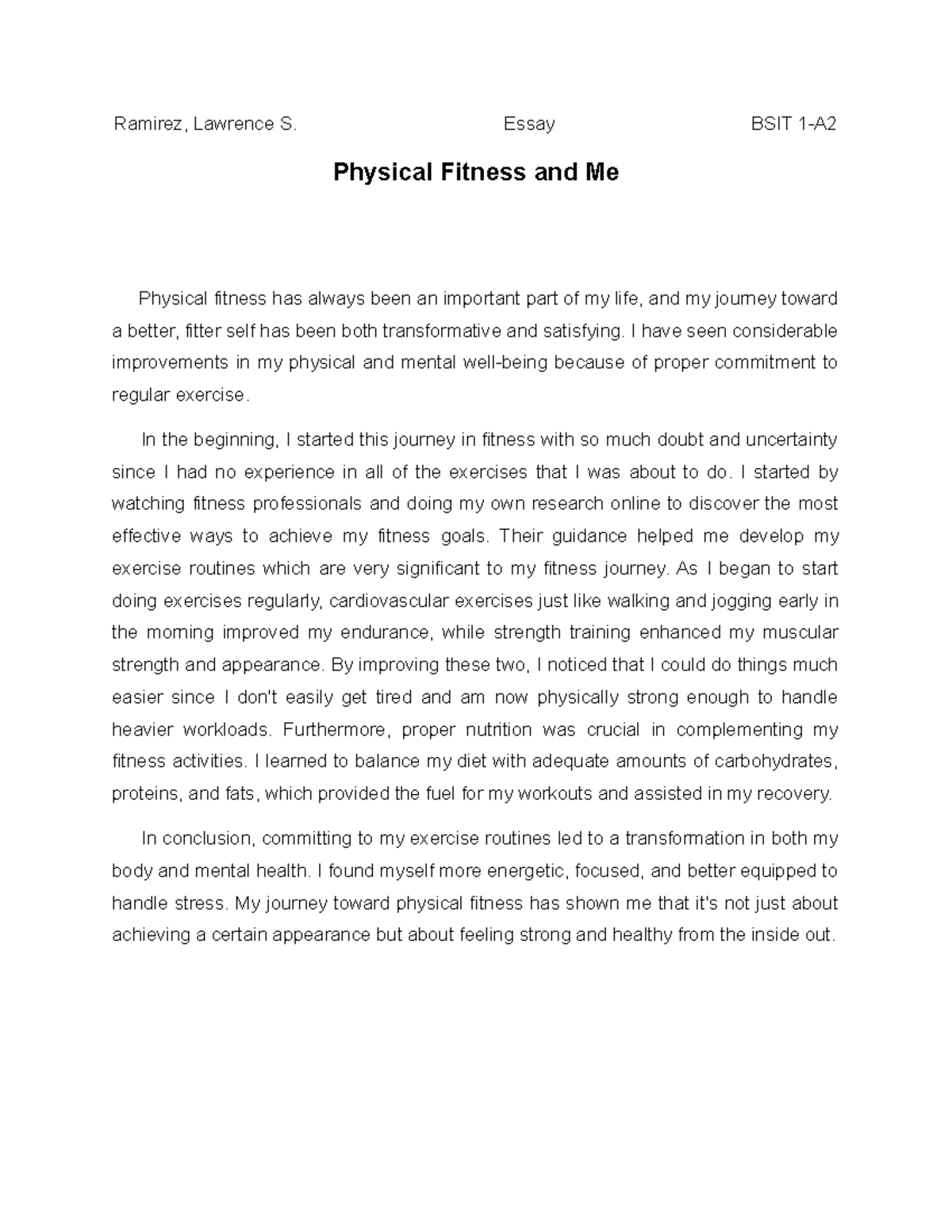 physical fitness and me essay brainly