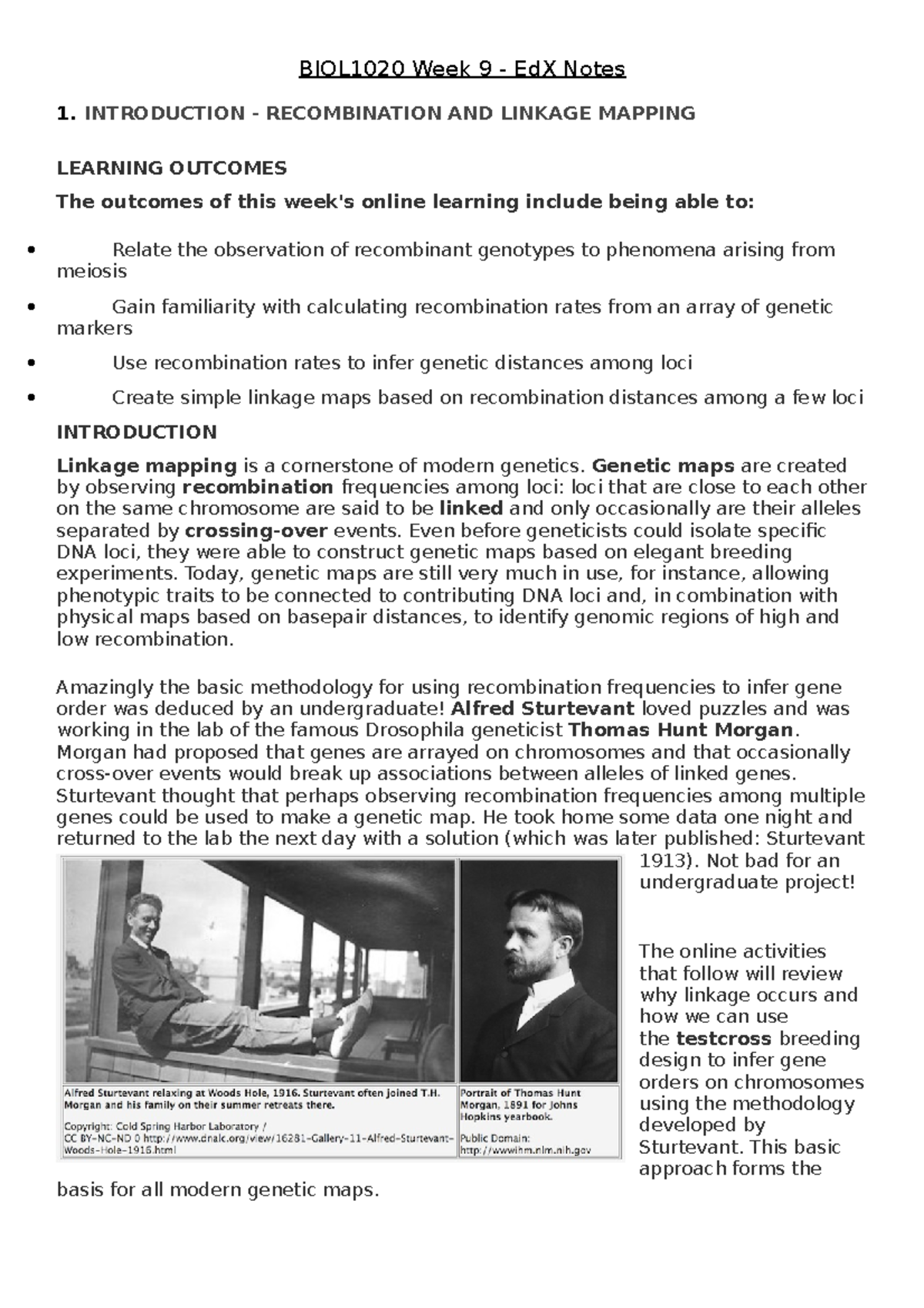 Week 9 Online Learning - Lecture notes EdX notes Week 9 - BIOL1020 Week ...