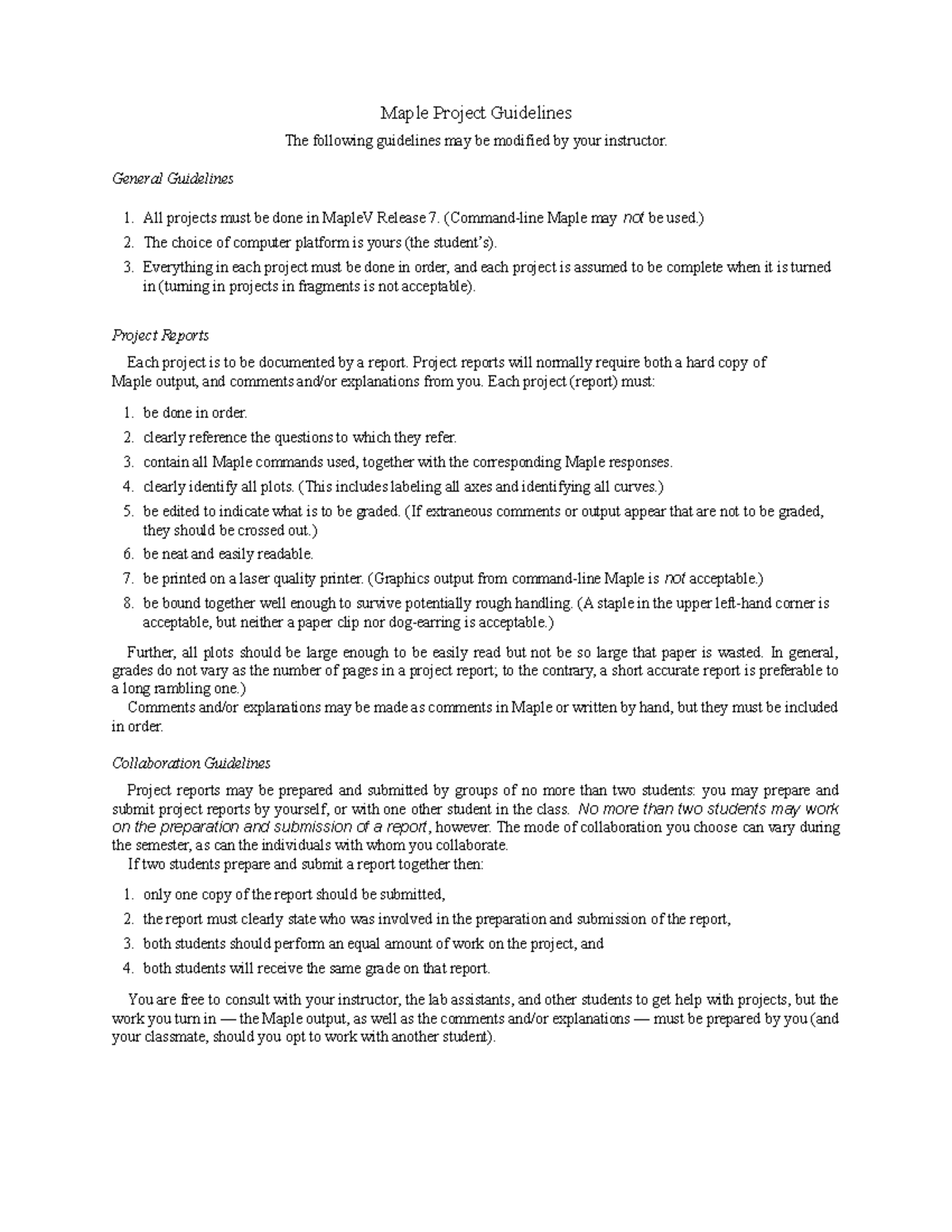Guidelines - Maple Project Guidelines The following guidelines may be ...