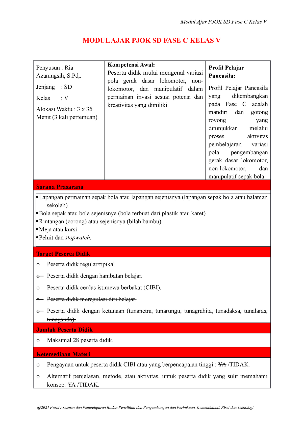 01 Modul AJAR Permainan Sepak BOLA - MODUL AJAR PJOK SD FASE C KELAS V ...