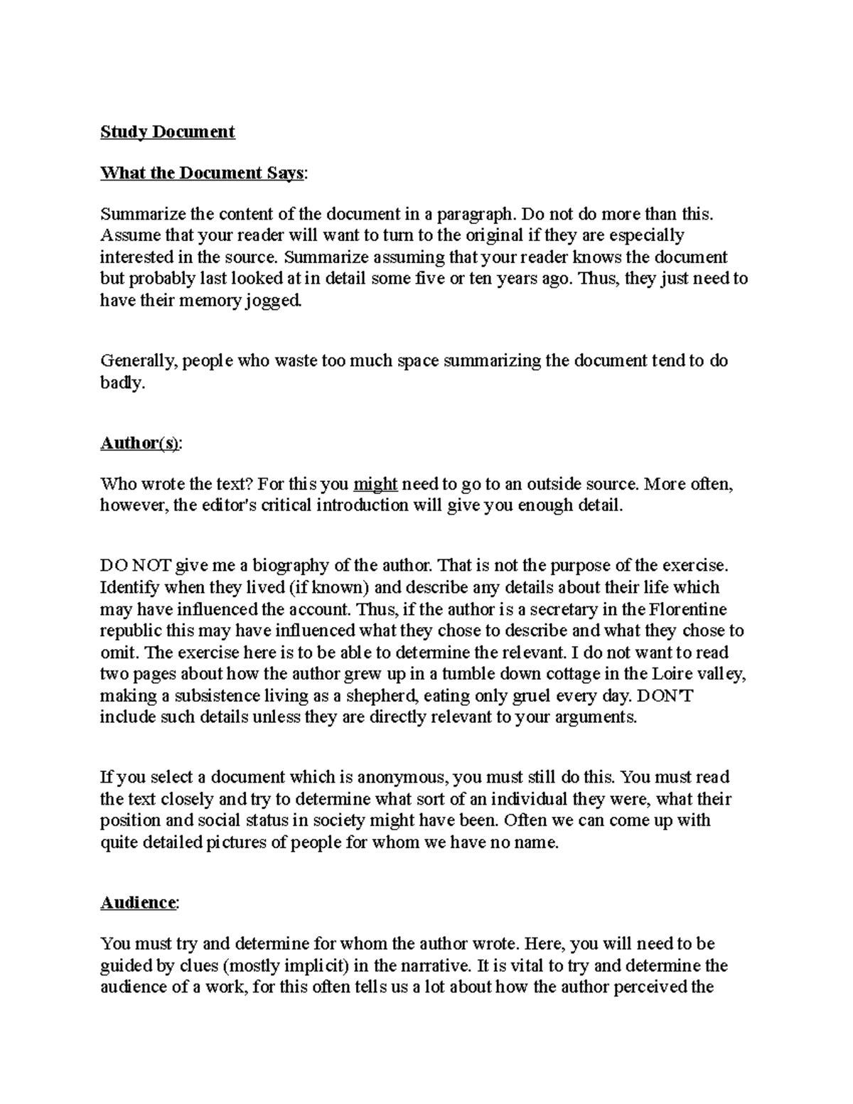 Study Document for History - Study Document What the Document Says ...