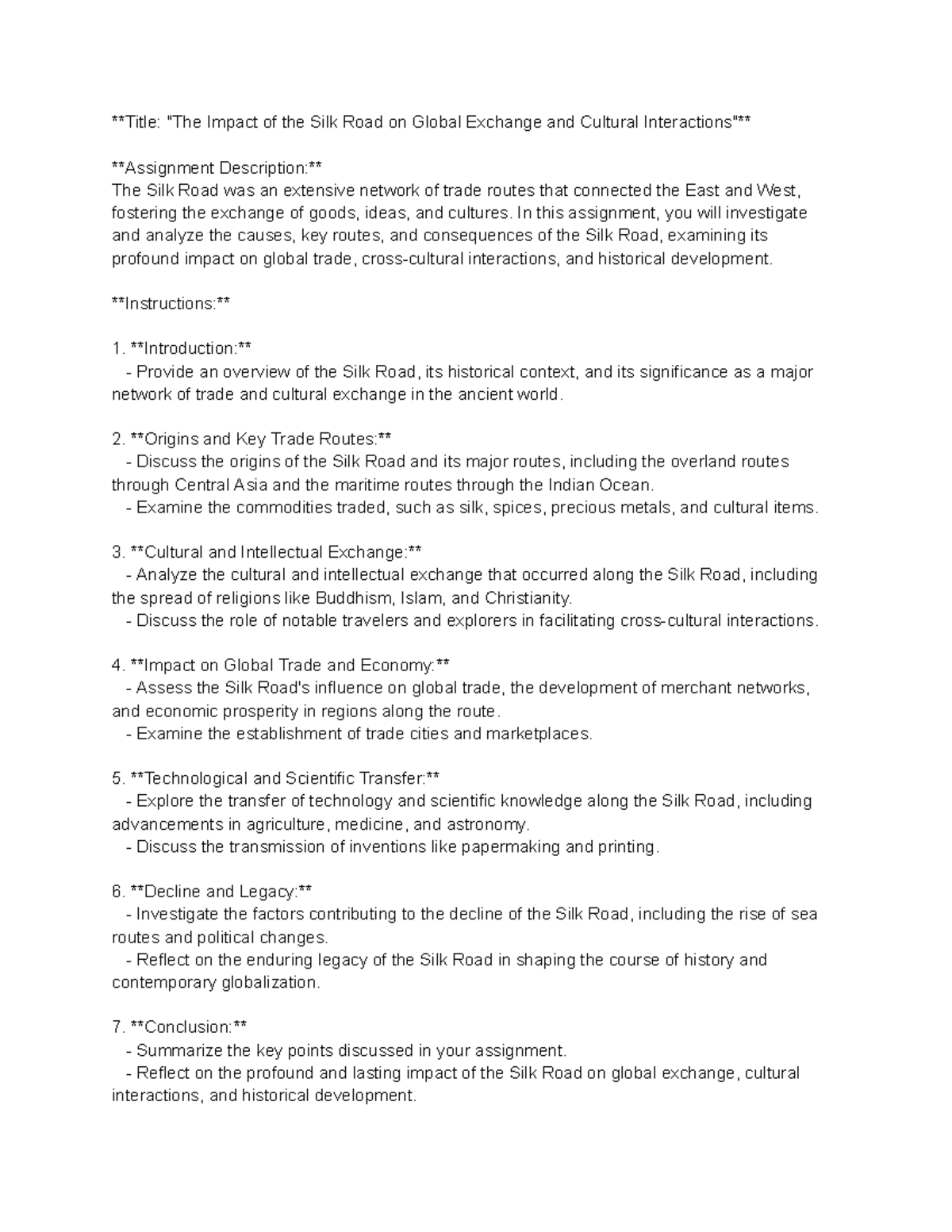 Silk Road Impact - Title: "The Impact of the Silk Road on Global ...