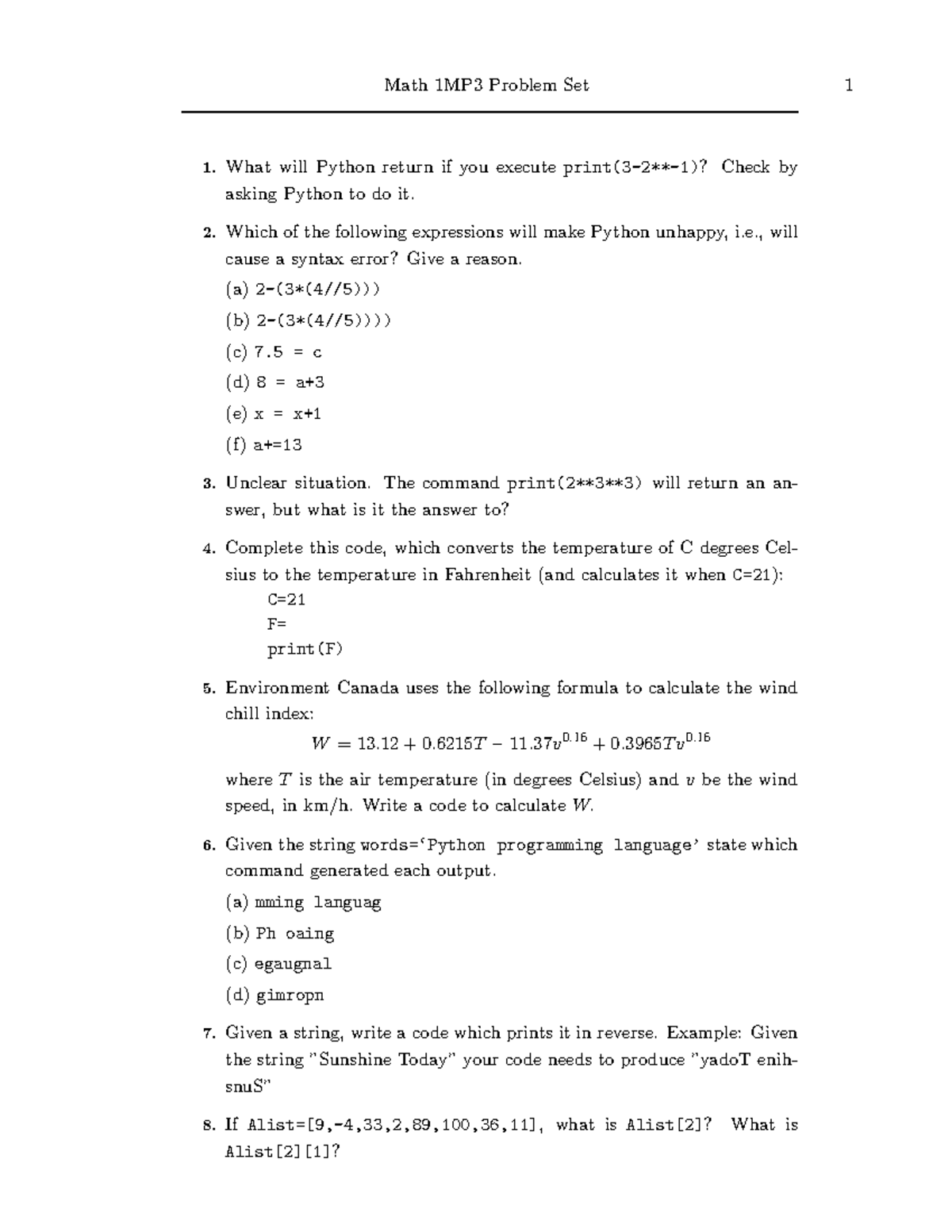1mp3 problemset - iiii - What will Python return if you execute print(3 ... image.