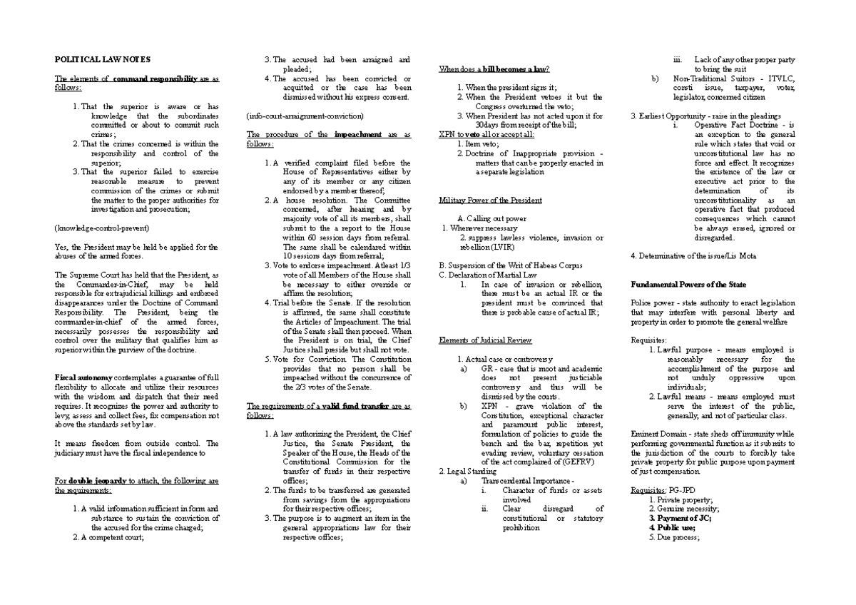 Poli notes preweek - political law - POLITICAL LAW NOTES The elements ...