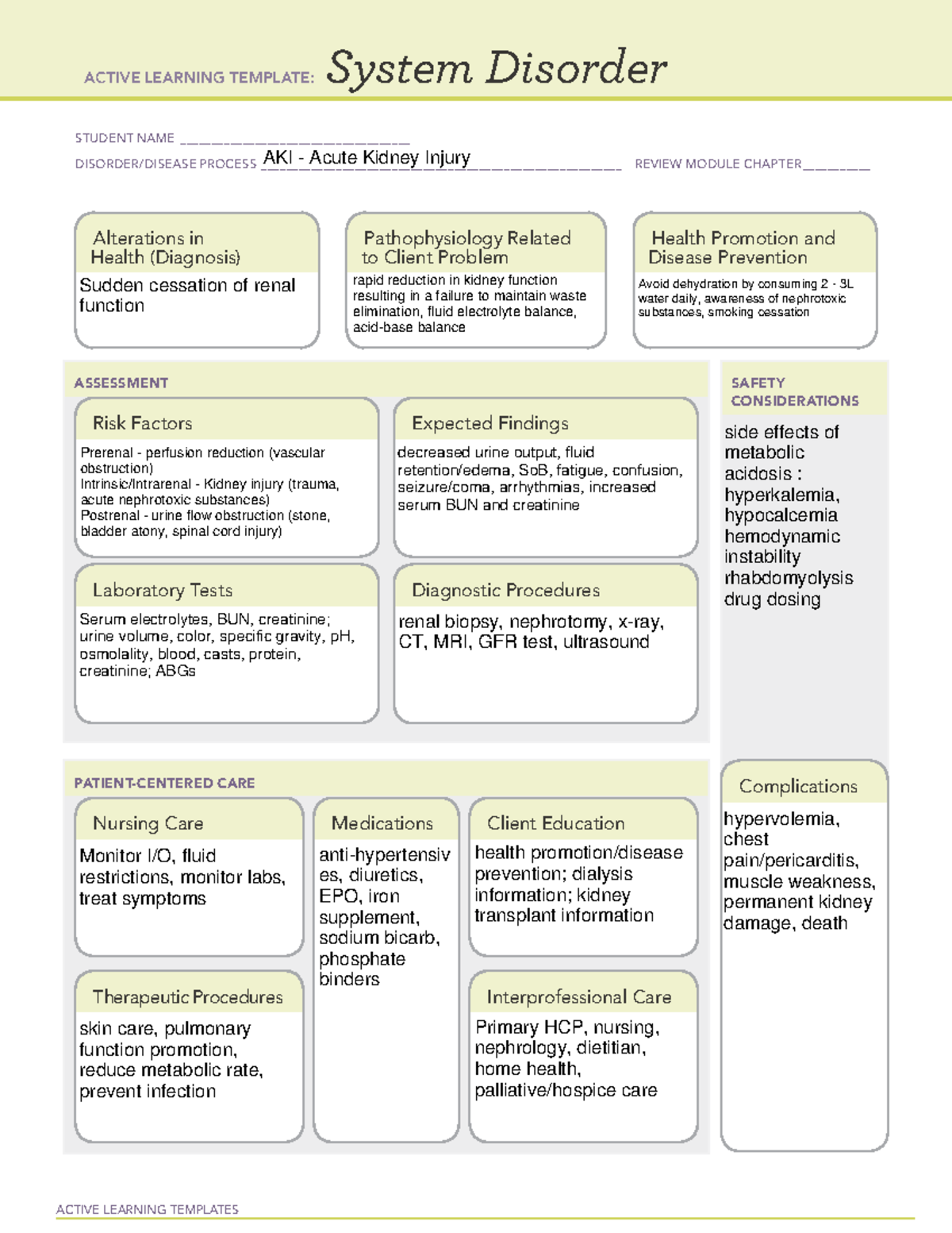 AKI - Med Surg 3 - nursing - ACTIVE LEARNING TEMPLATES System Disorder ...