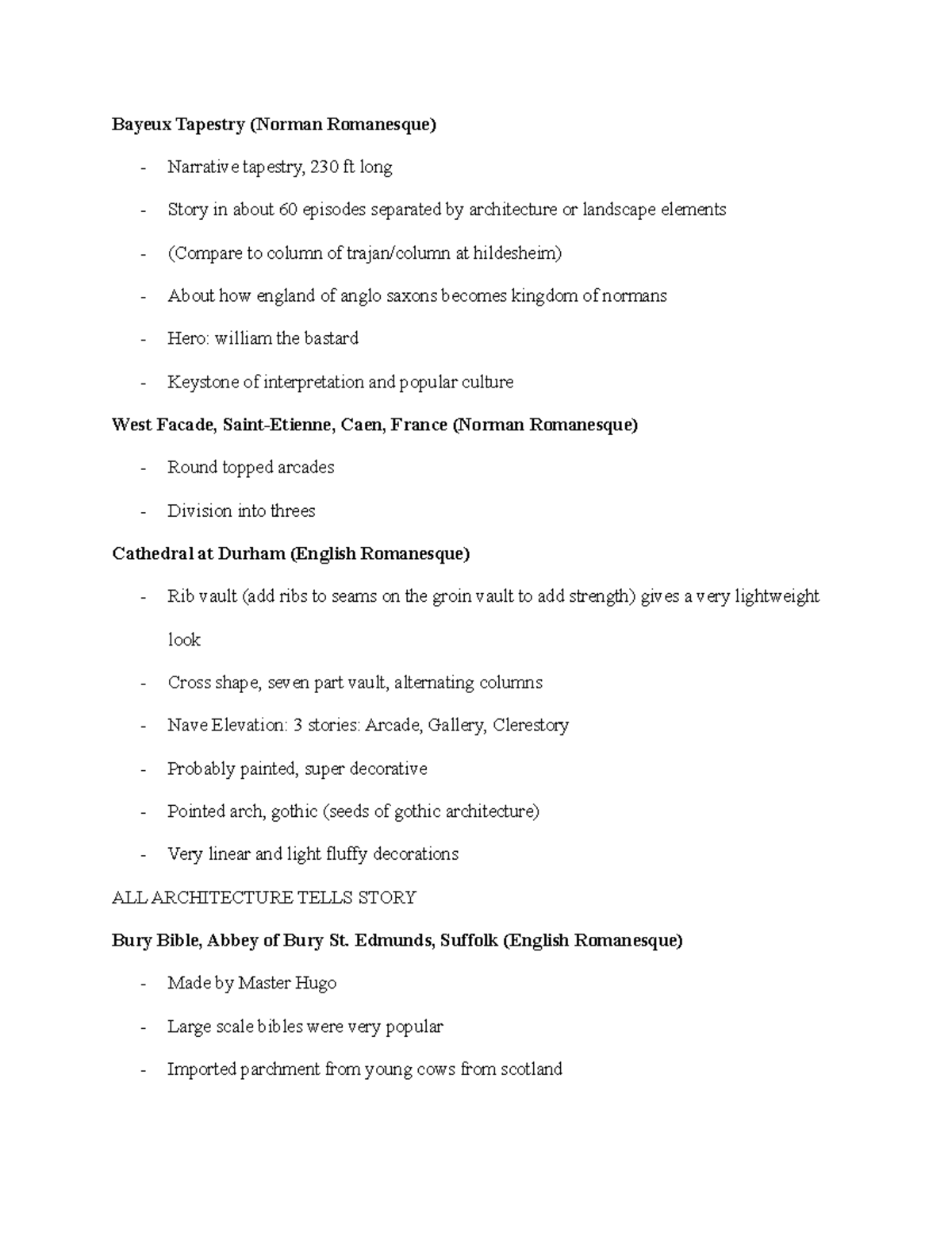 Notes Norman and English Romanesque Bayeux Tapestry (Norman