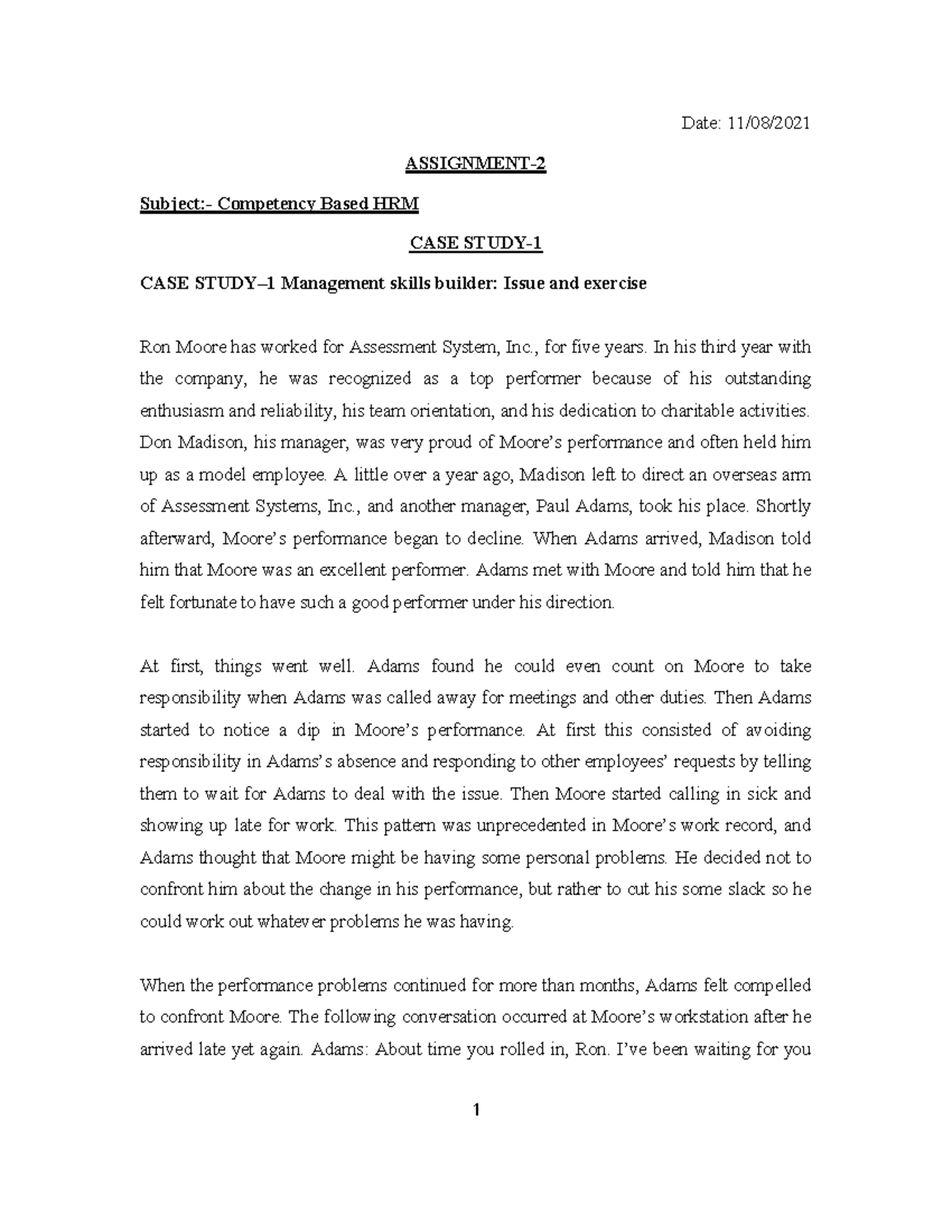 Case study - yguhhyugu - Date: 11/08/ ASSIGNMENT- Subject:- Competency ...