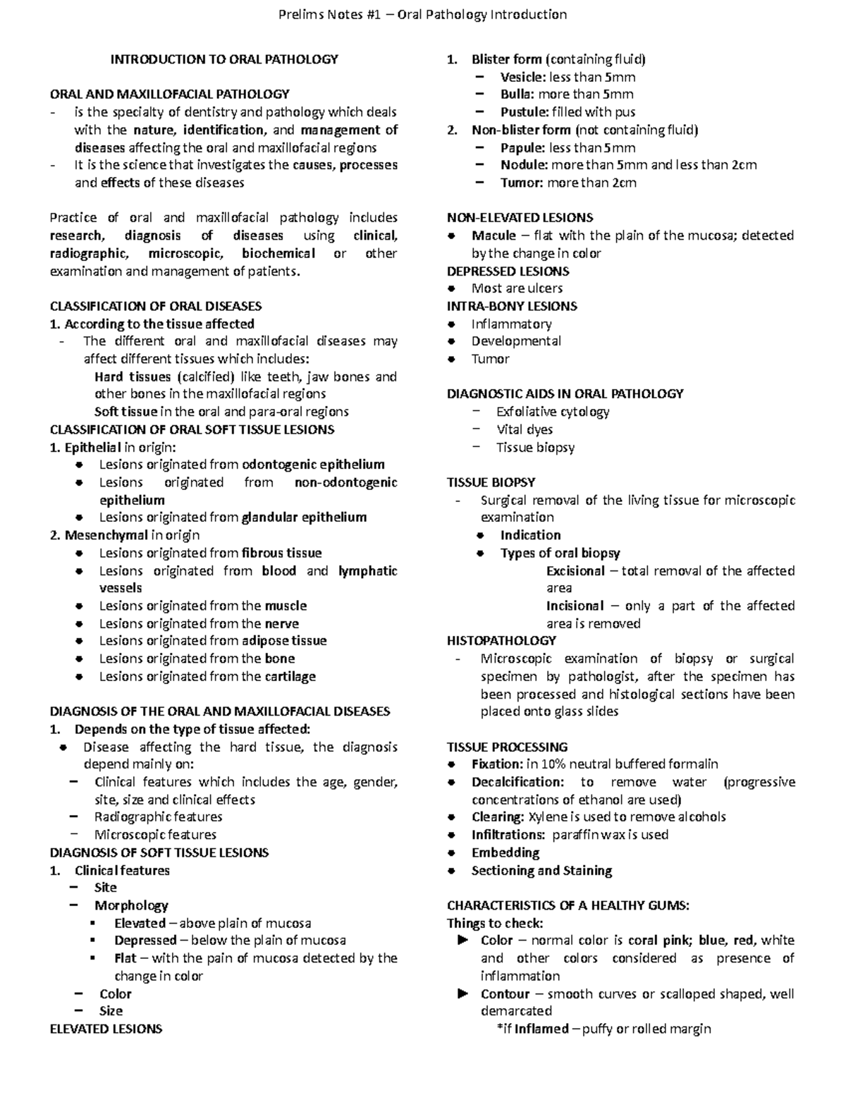 1. Introduction to Oral Path.docx - Dentistry - Studocu