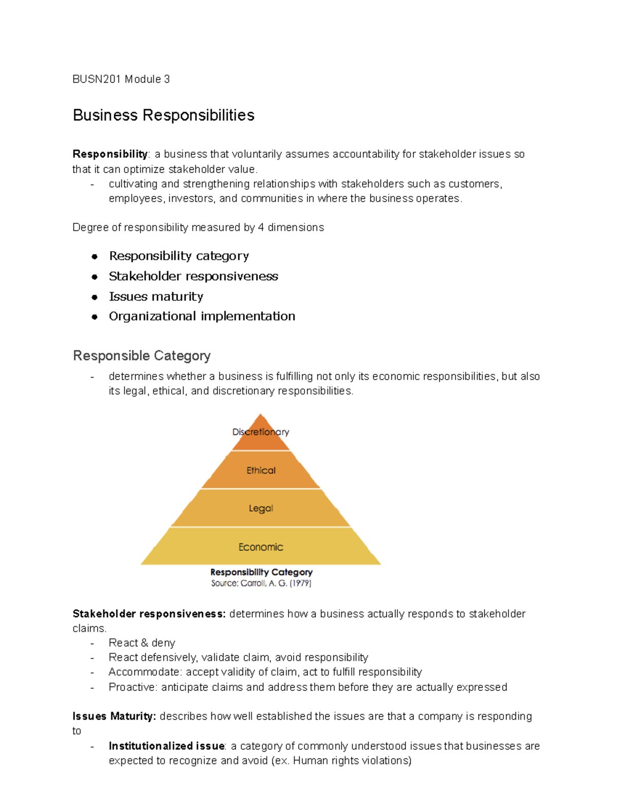BUSN201 Module 3 Business Responsibilities - BUSN201 Module 3 Business ...