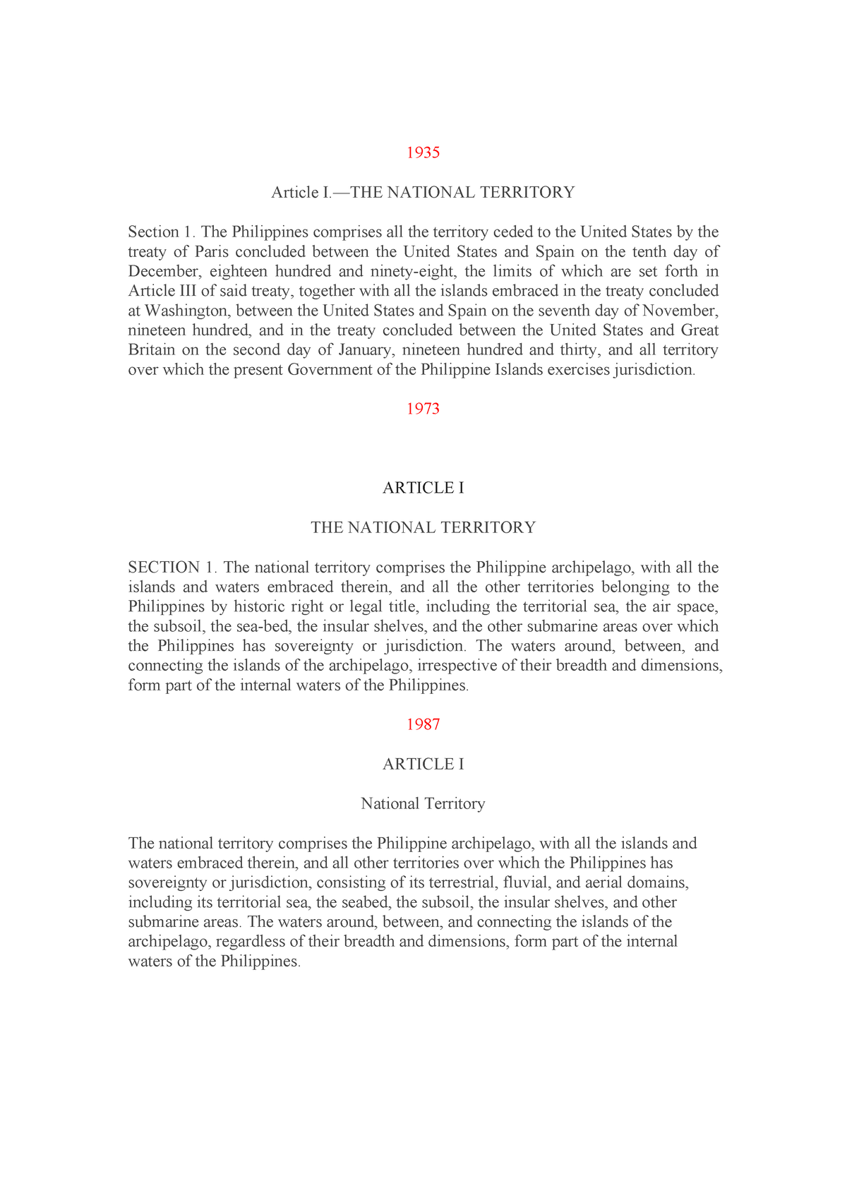 Article 1 - Law - 1935 Article I.—THE NATIONAL TERRITORY Section 1. The ...