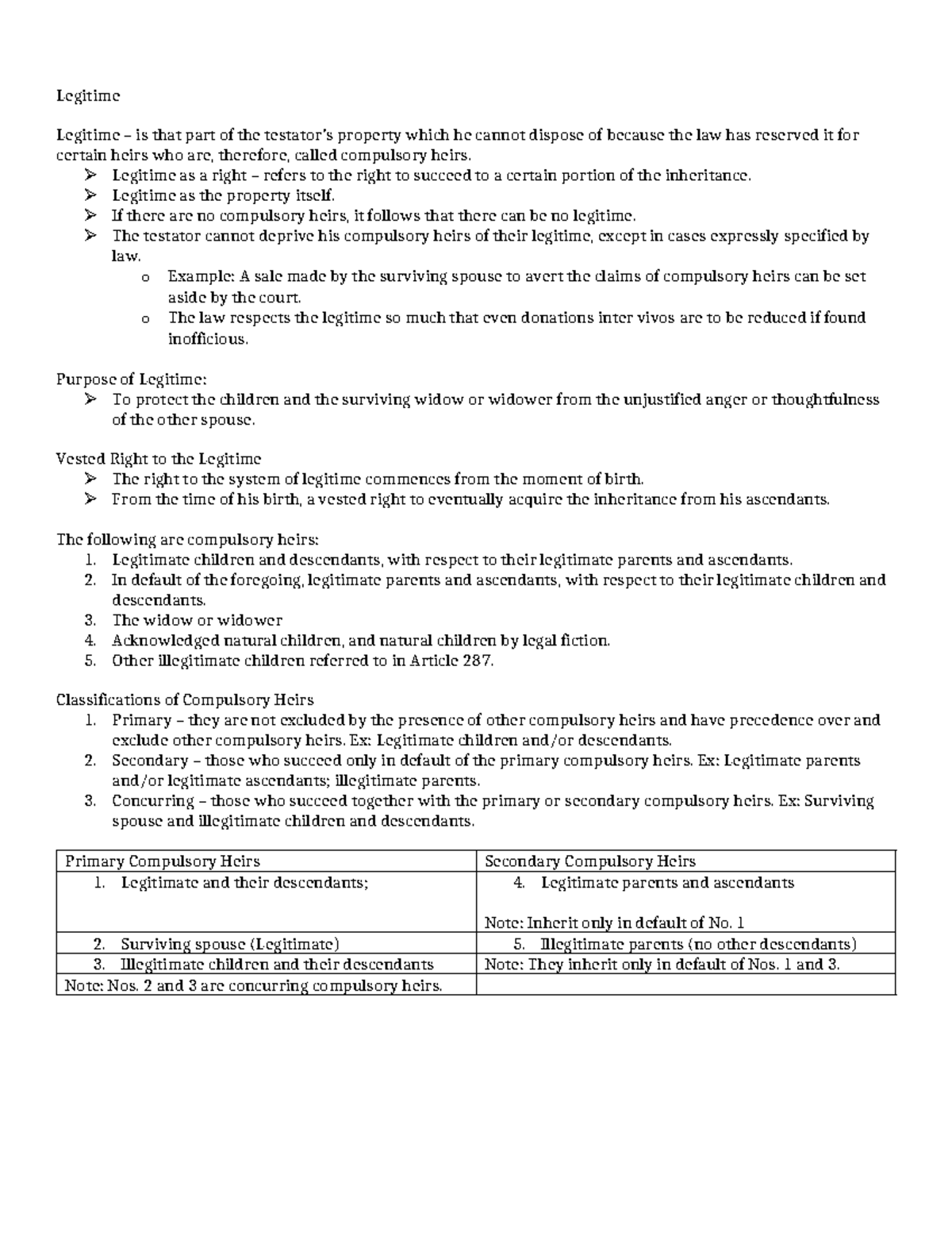 Legitime - Legitime Legitime – is that part of the testator’s property ...