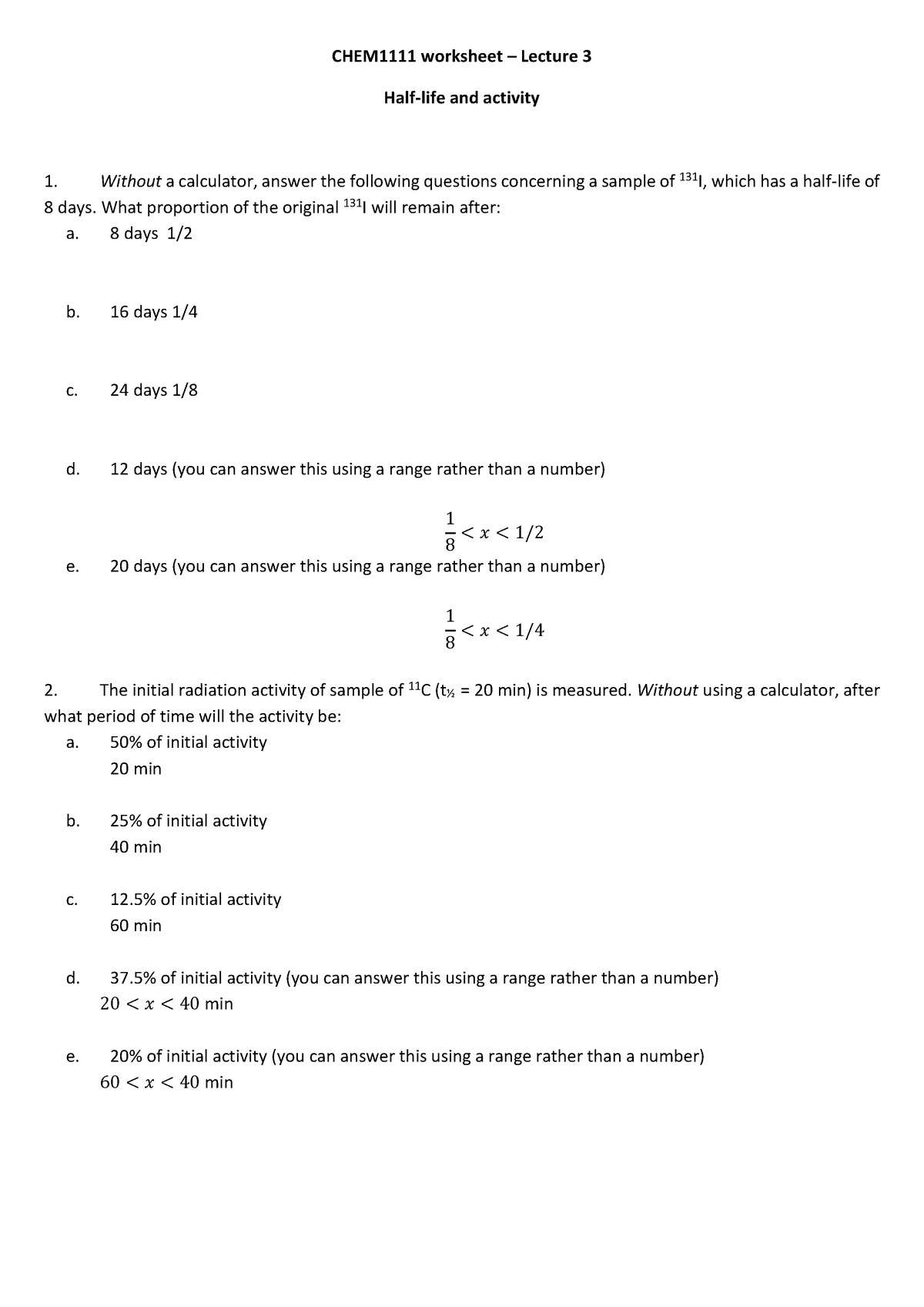 chemistry - chem1112 worksheet 3 lecture answers - CHEM1112 - USyd ...