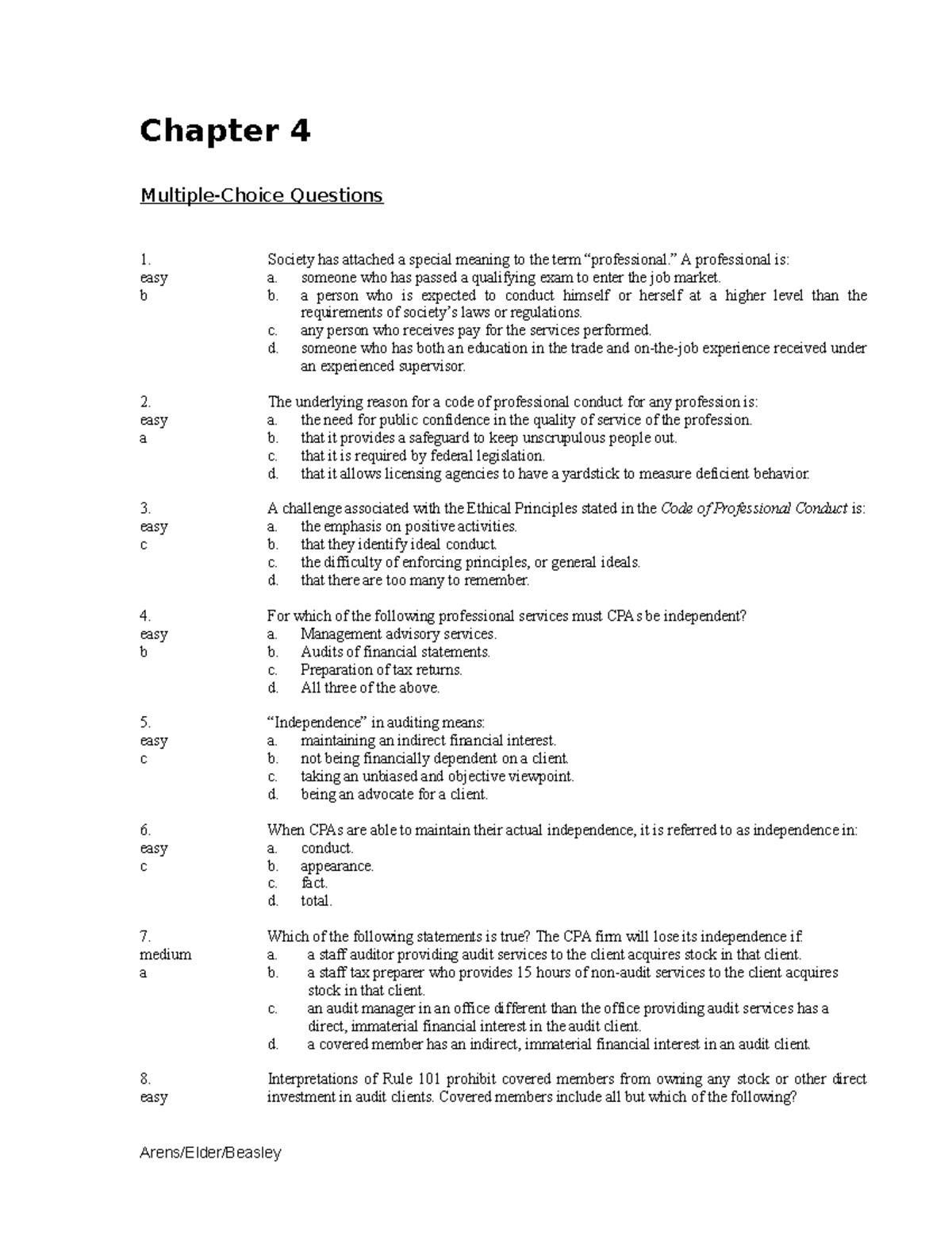 MULTIPLE CHOICE QUESTIONS AUDITING THEORY - Chapter 4 Multiple-Choice ...