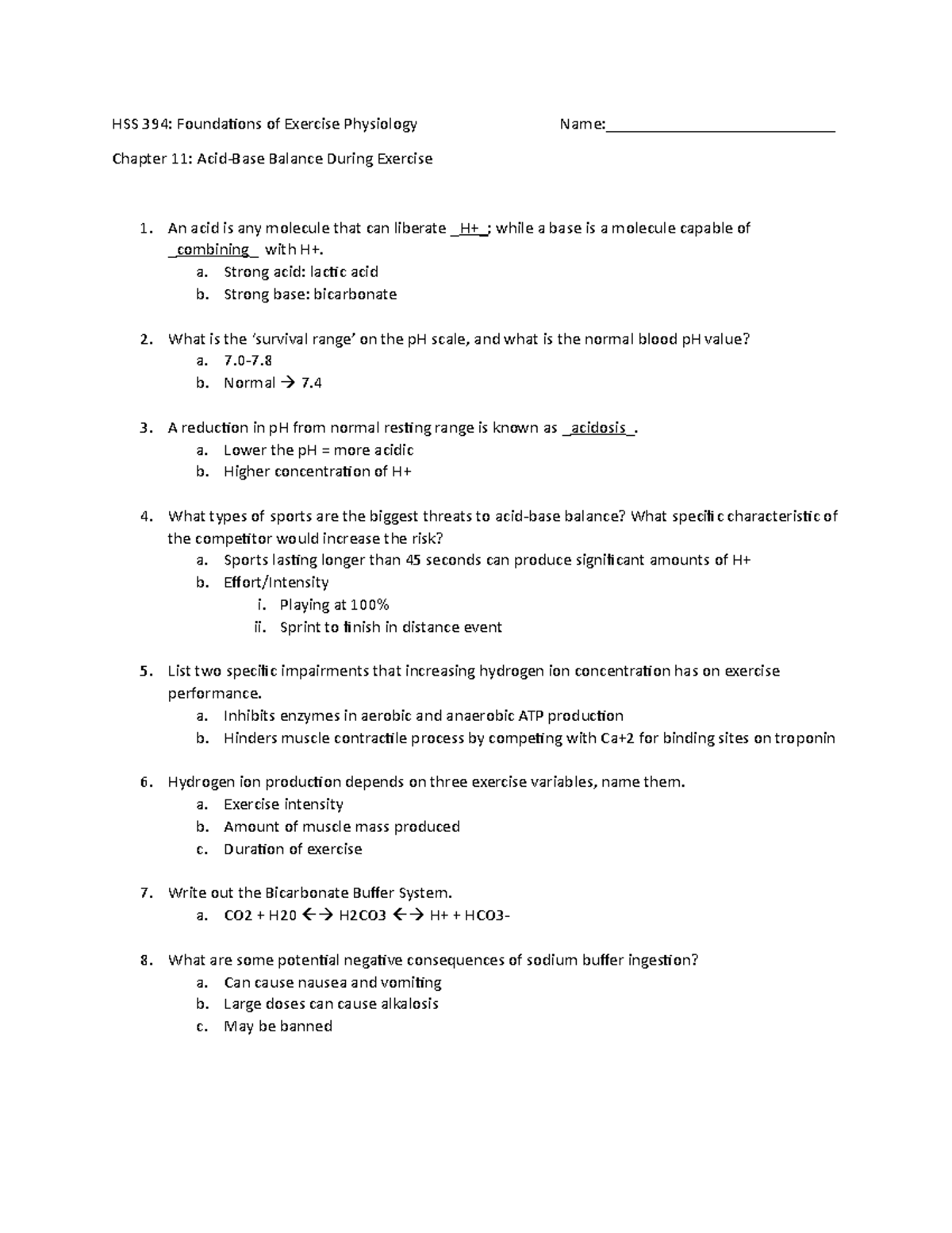HSS 394 Chapter 11 Study Guide - HSS 394: Foundations of Exercise ...