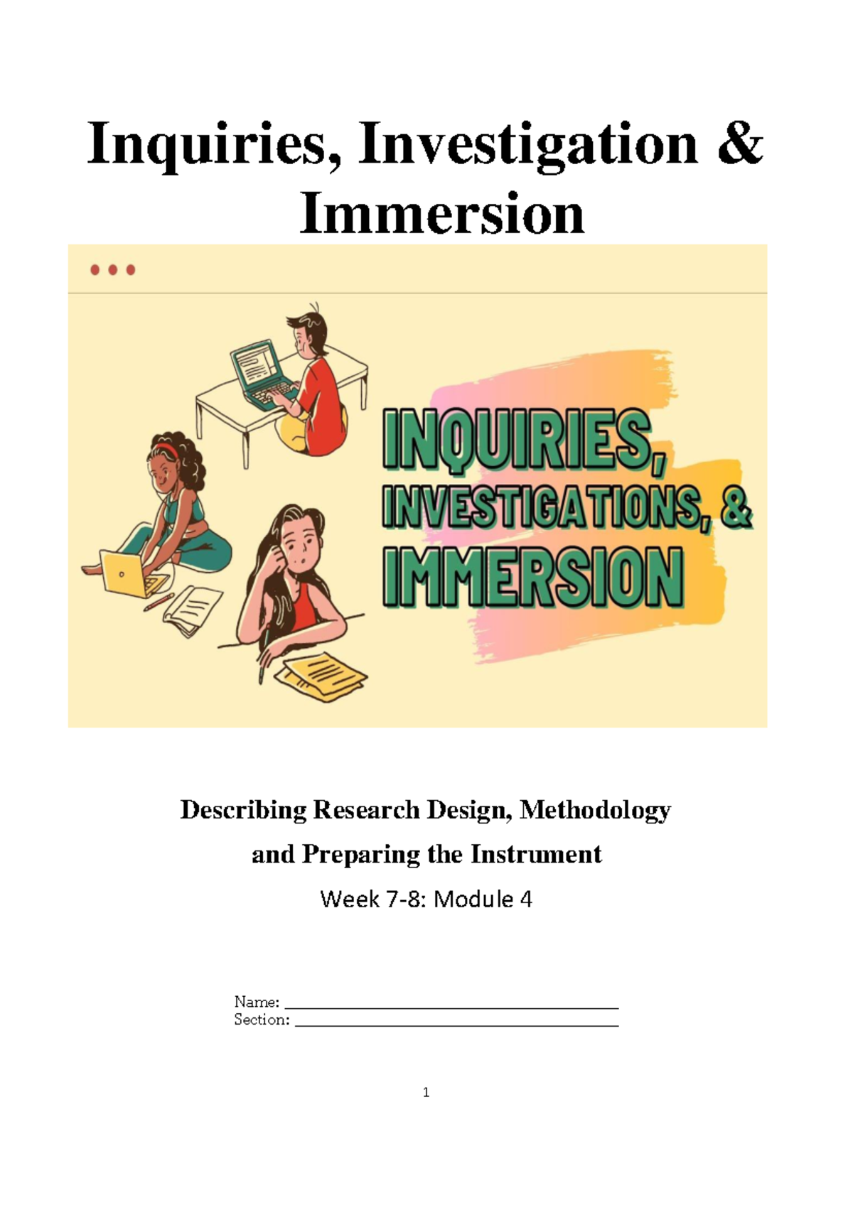 3I's (Week 7-8) - XGJJK - Inquiries, Investigation & Immersion N ...