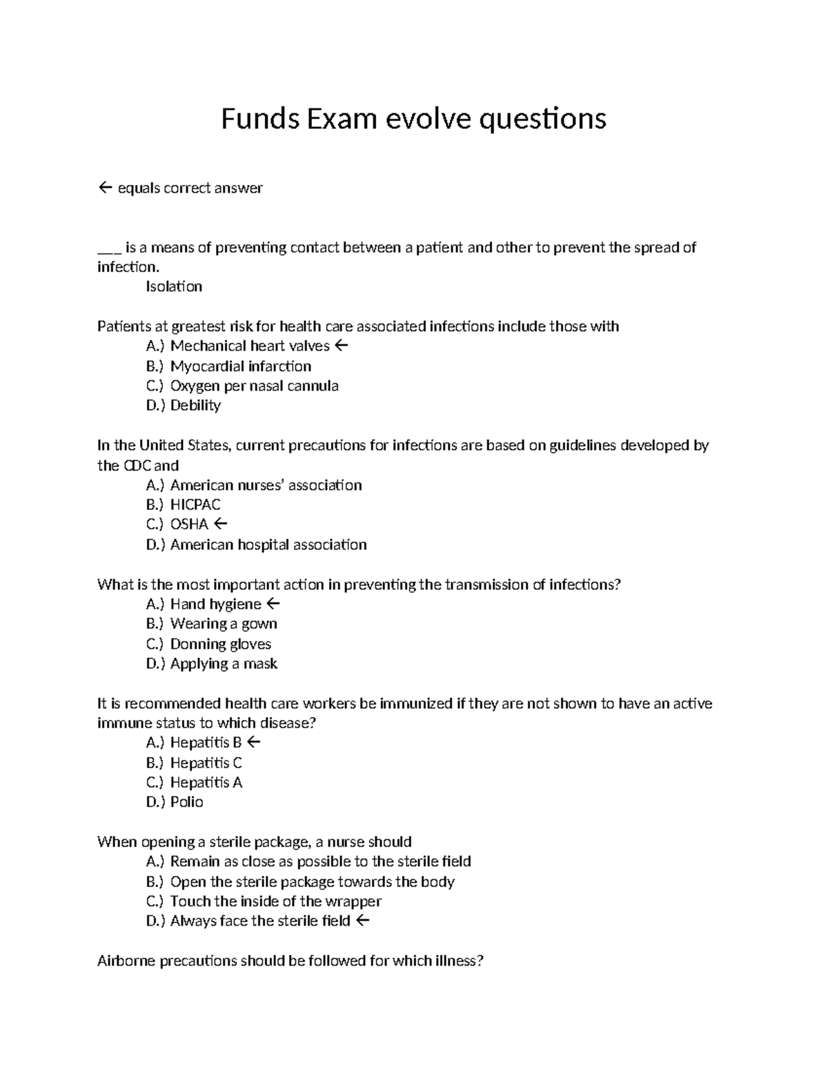 Funds 3 - n/a - Funds Exam evolve questions equals correct answer ...