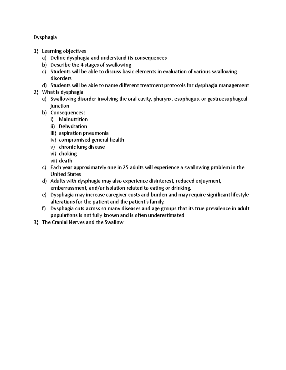 Dysphagia - Lecture Notes from Summer section of CSD 203 - Dysphagia ...